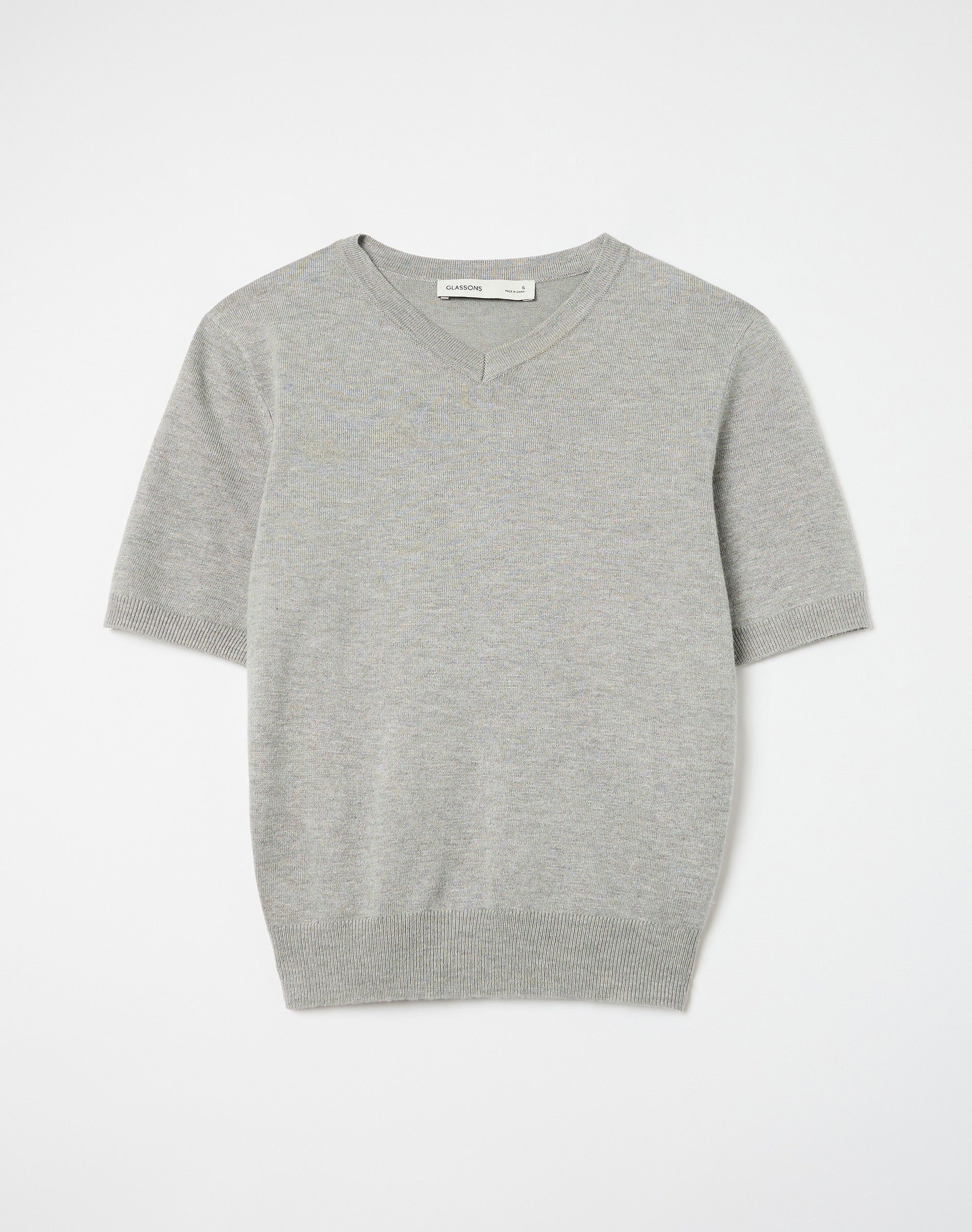 V Neck Short Sleeve Knit Top in Grey Marle | Glassons US