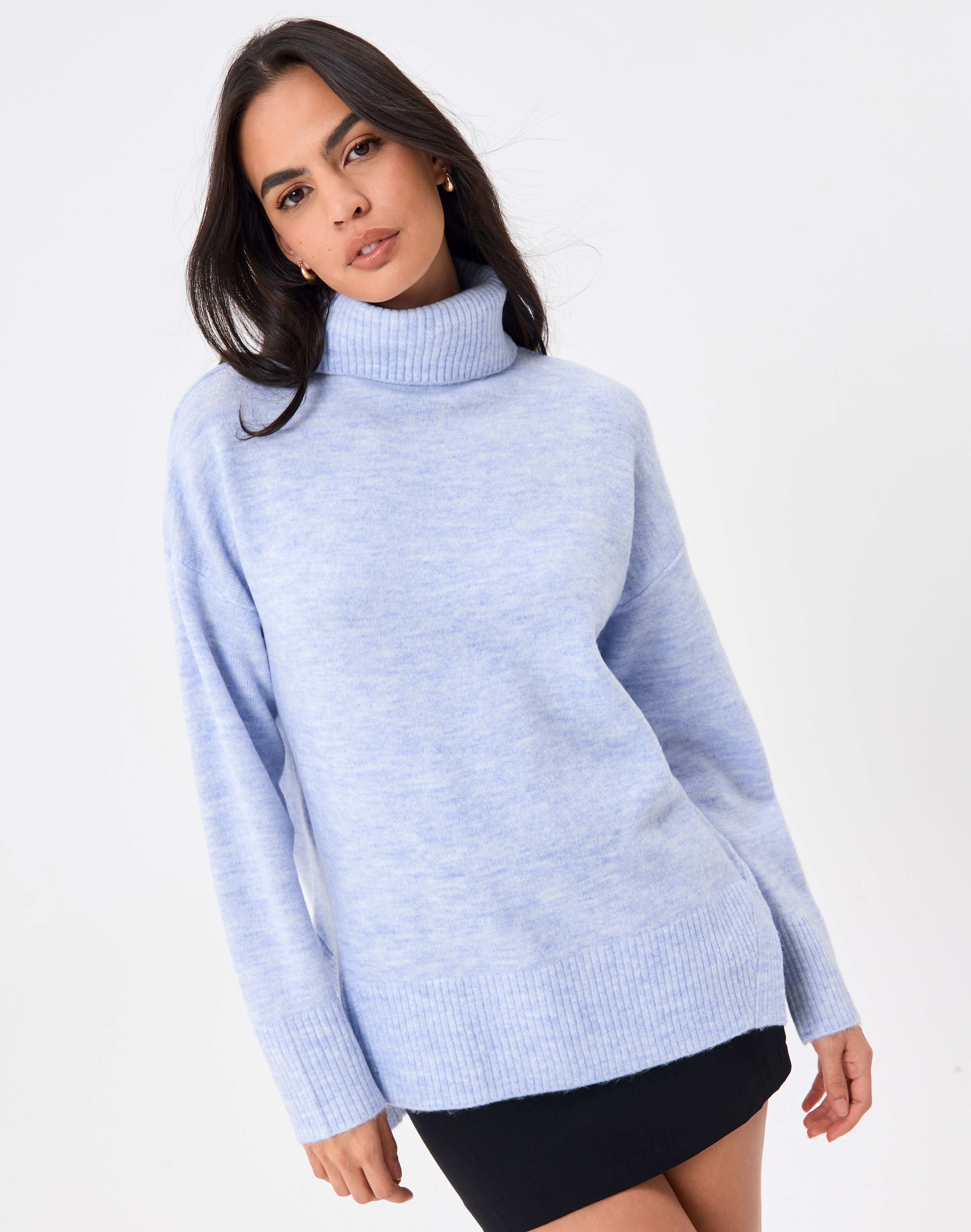 Oversized Turtleneck Split Hem Knit Top 