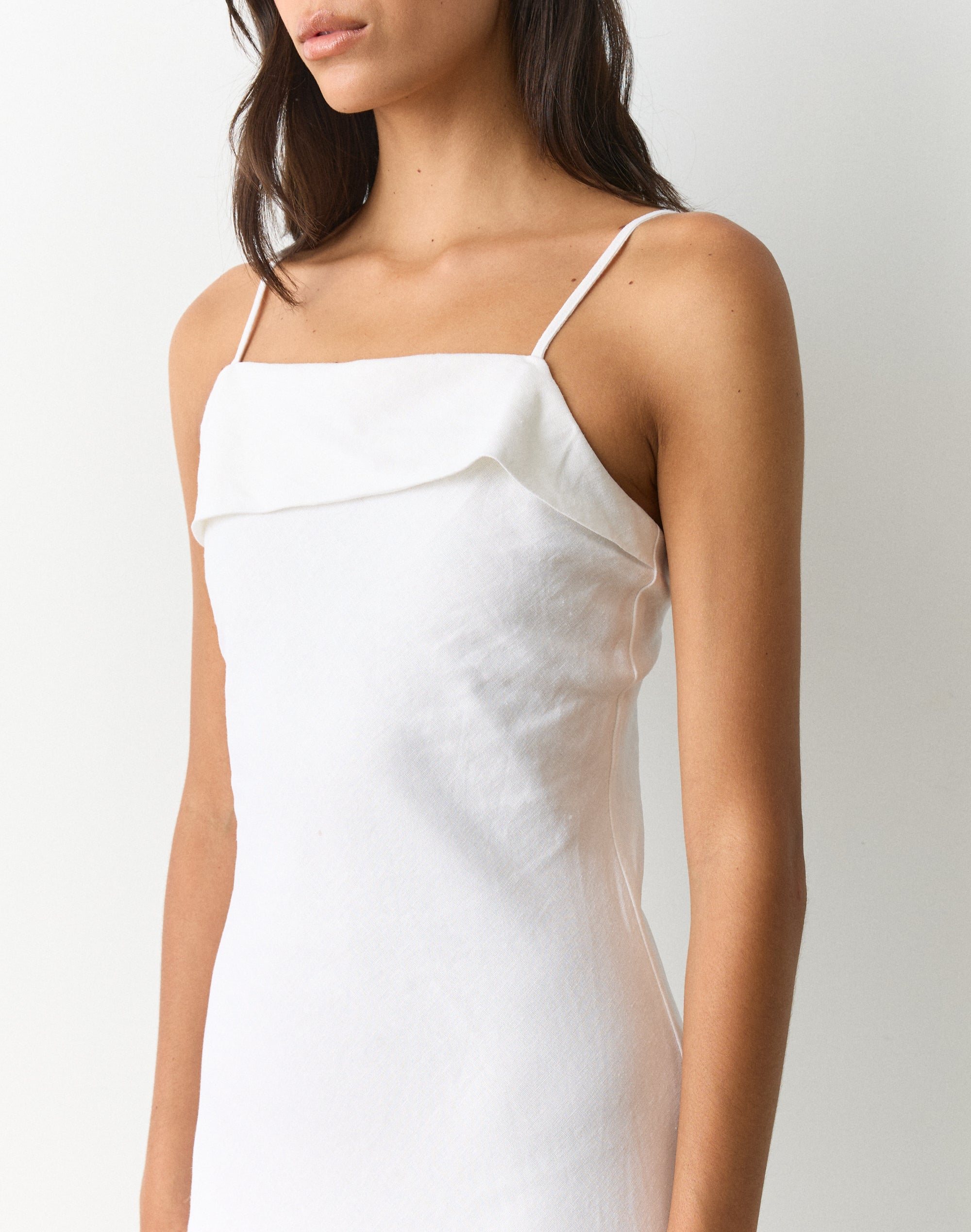glassons white linen dress Linen Blend Foldover Maxi Dress in White