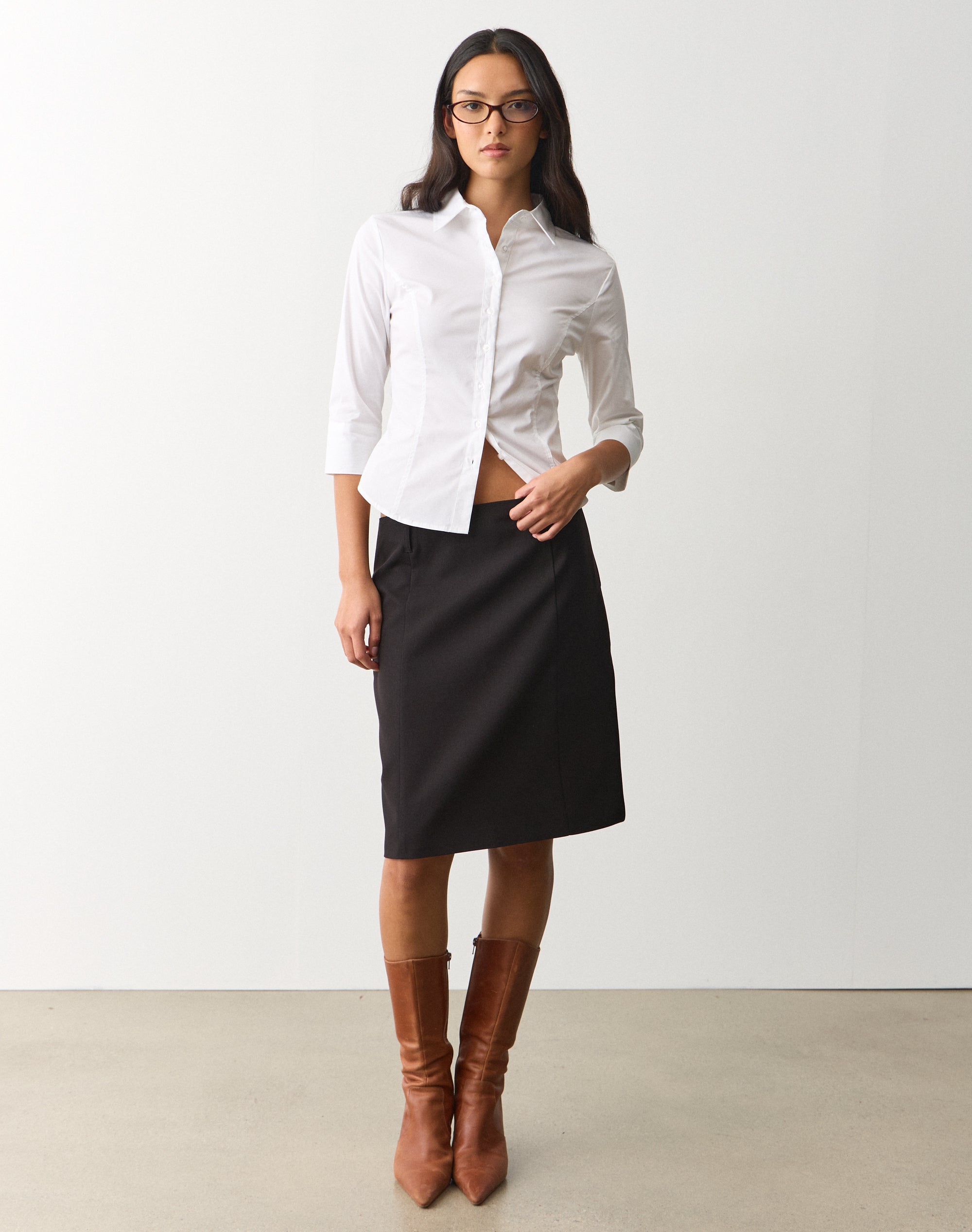 Low Rise Tailored Midi Skirt