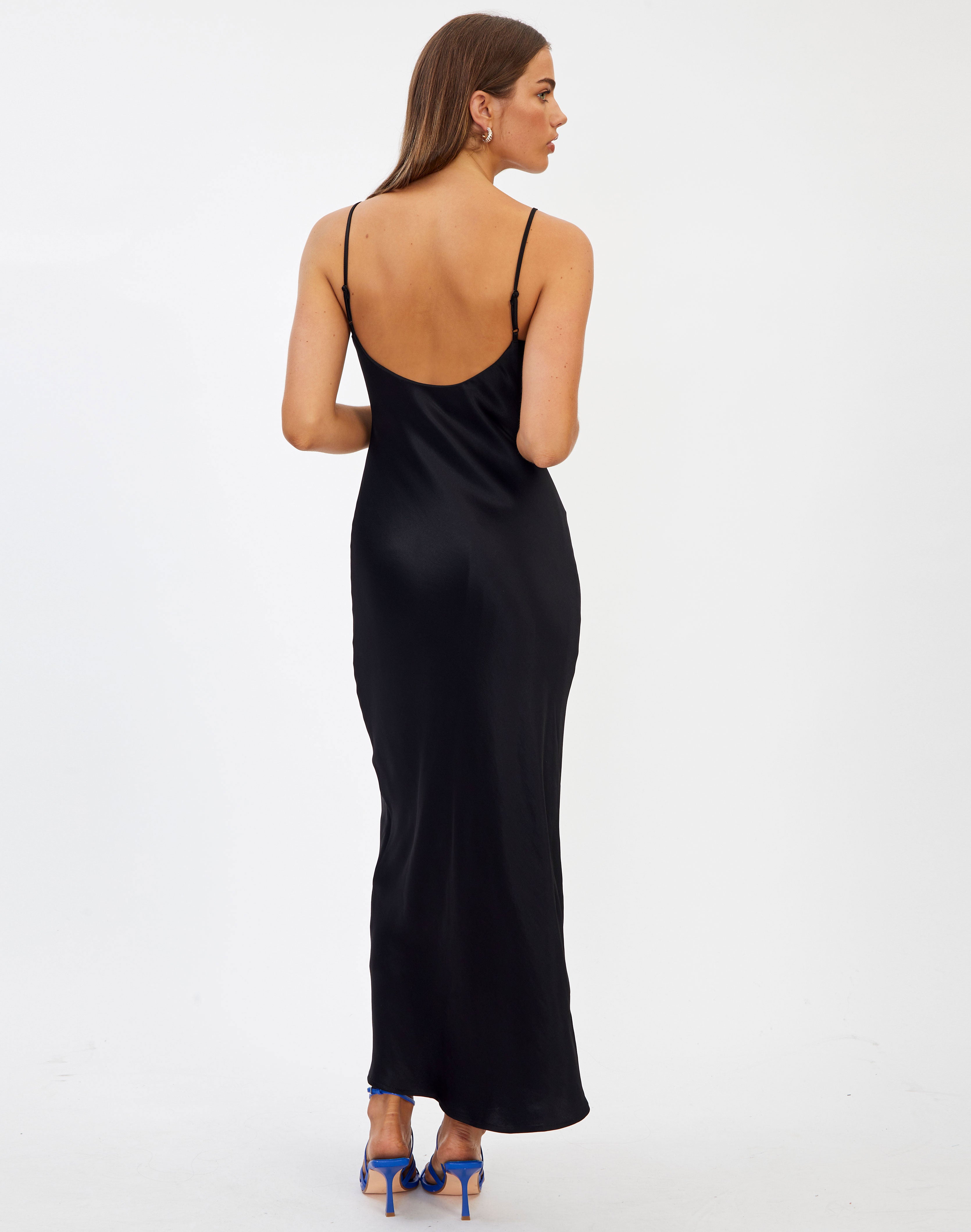Satin Slip Maxi Dress in Black | Glassons