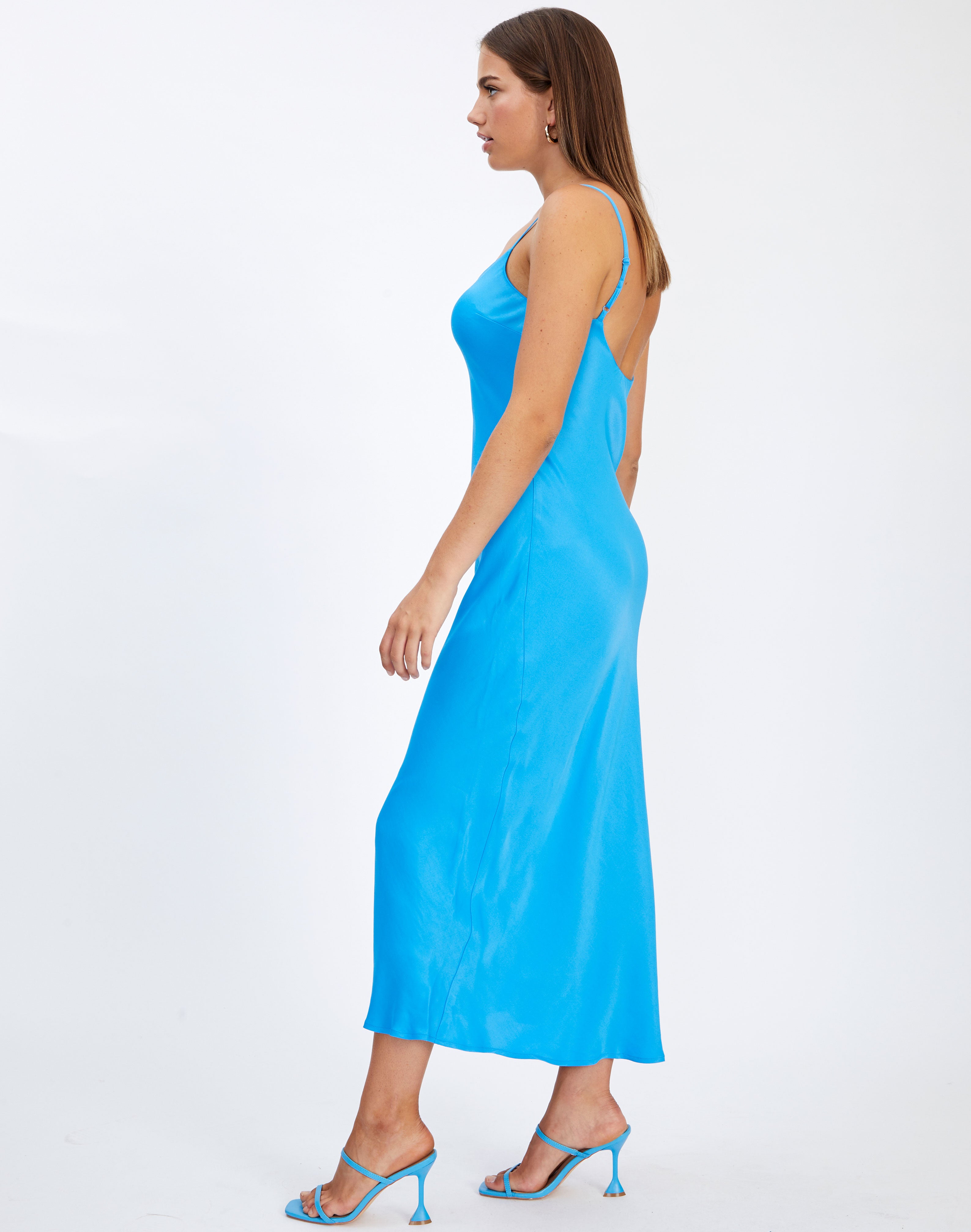 Satin Slip Maxi Dress in Blue | Glassons