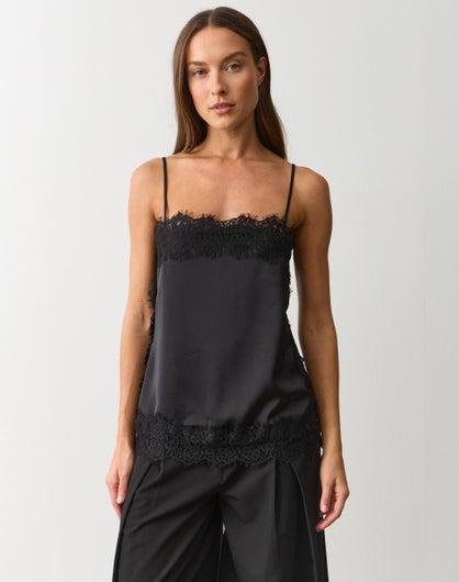 Lace Trim Satin Square Neck Cami