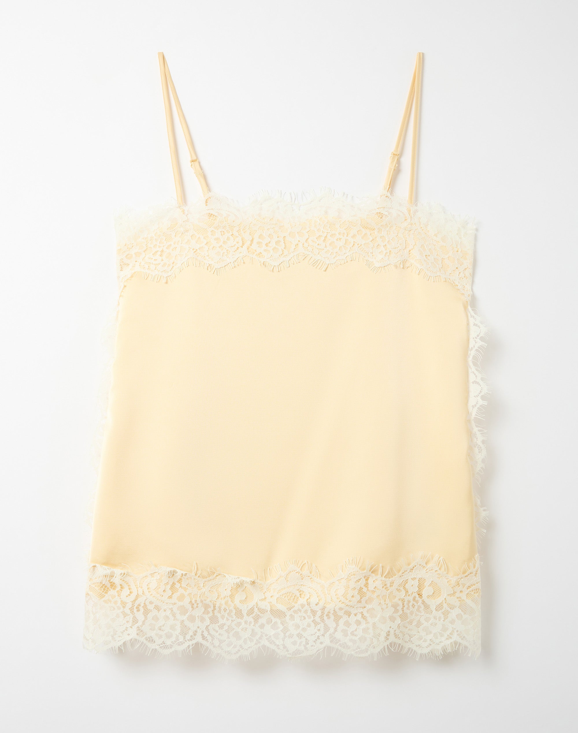 Lace Trim Satin Square Neck Cami in Custard Curl X Caribbean