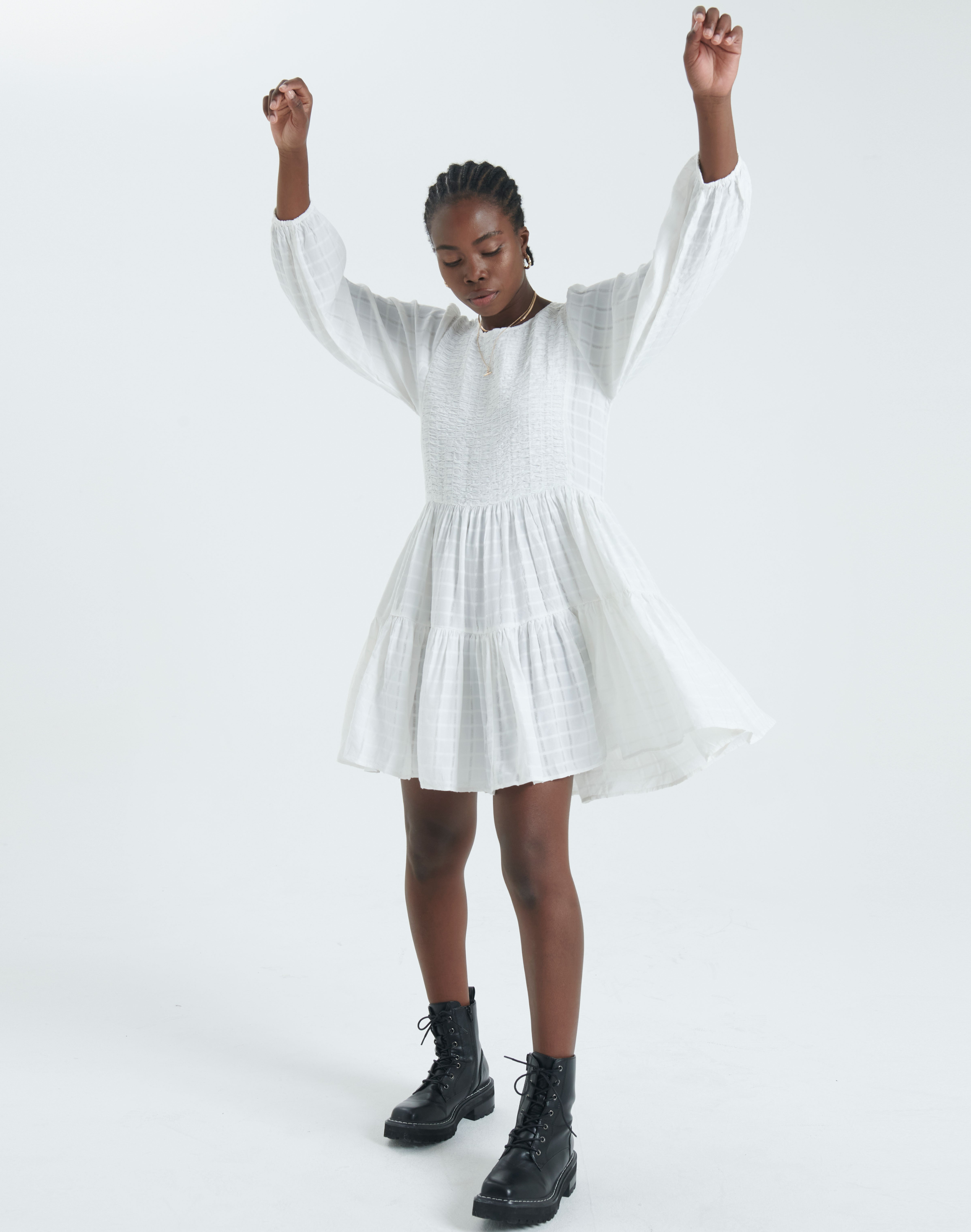 Longsleeve Babydoll Mini Dress in White 
