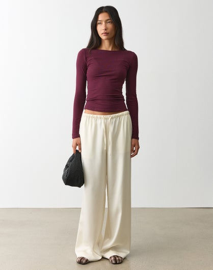 Satin Tie Front Top With Wide Leg Pants