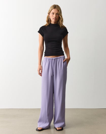 Tie Waist Wide Leg Satin Pant