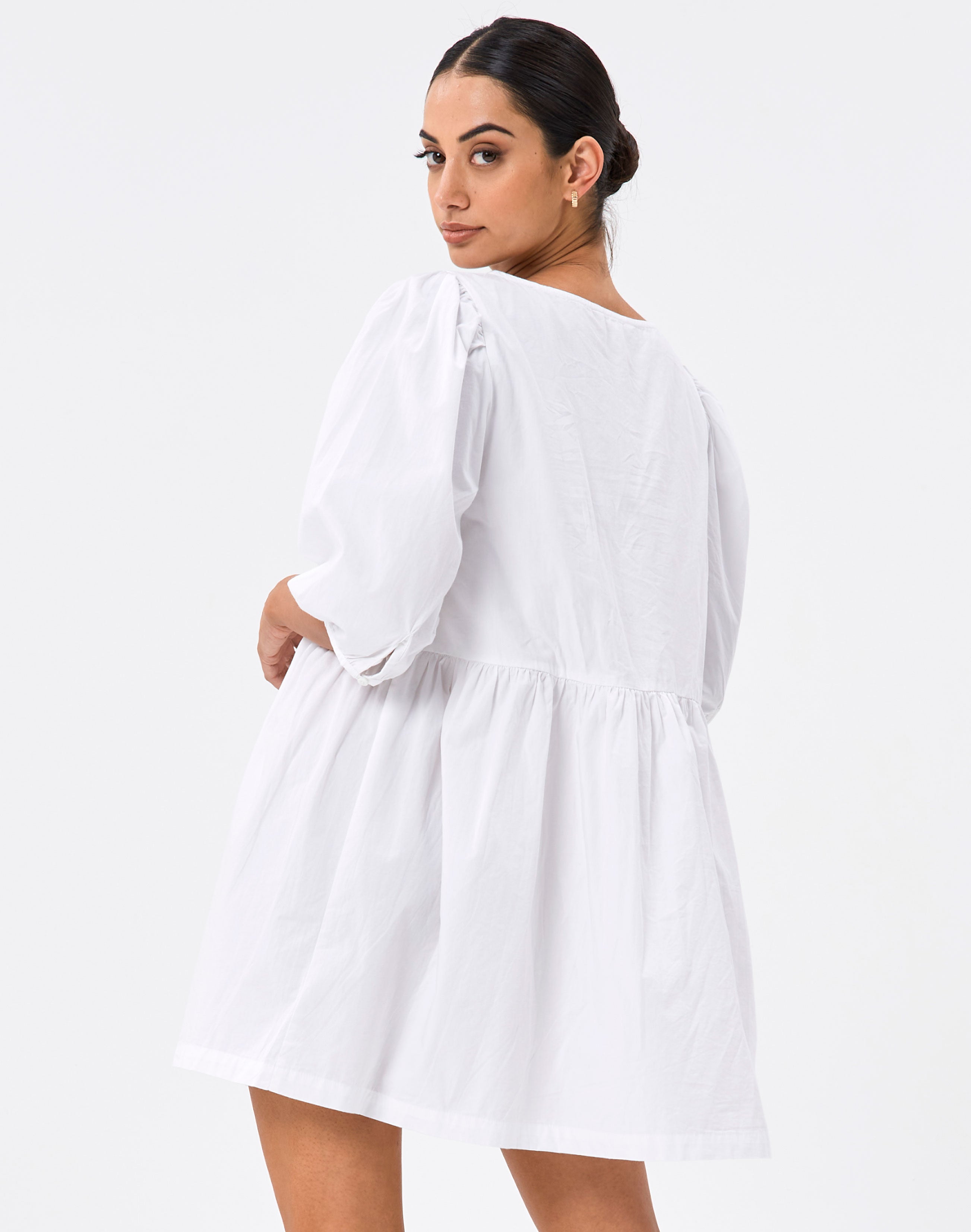 4 Sleeve Babydoll Dress in White 