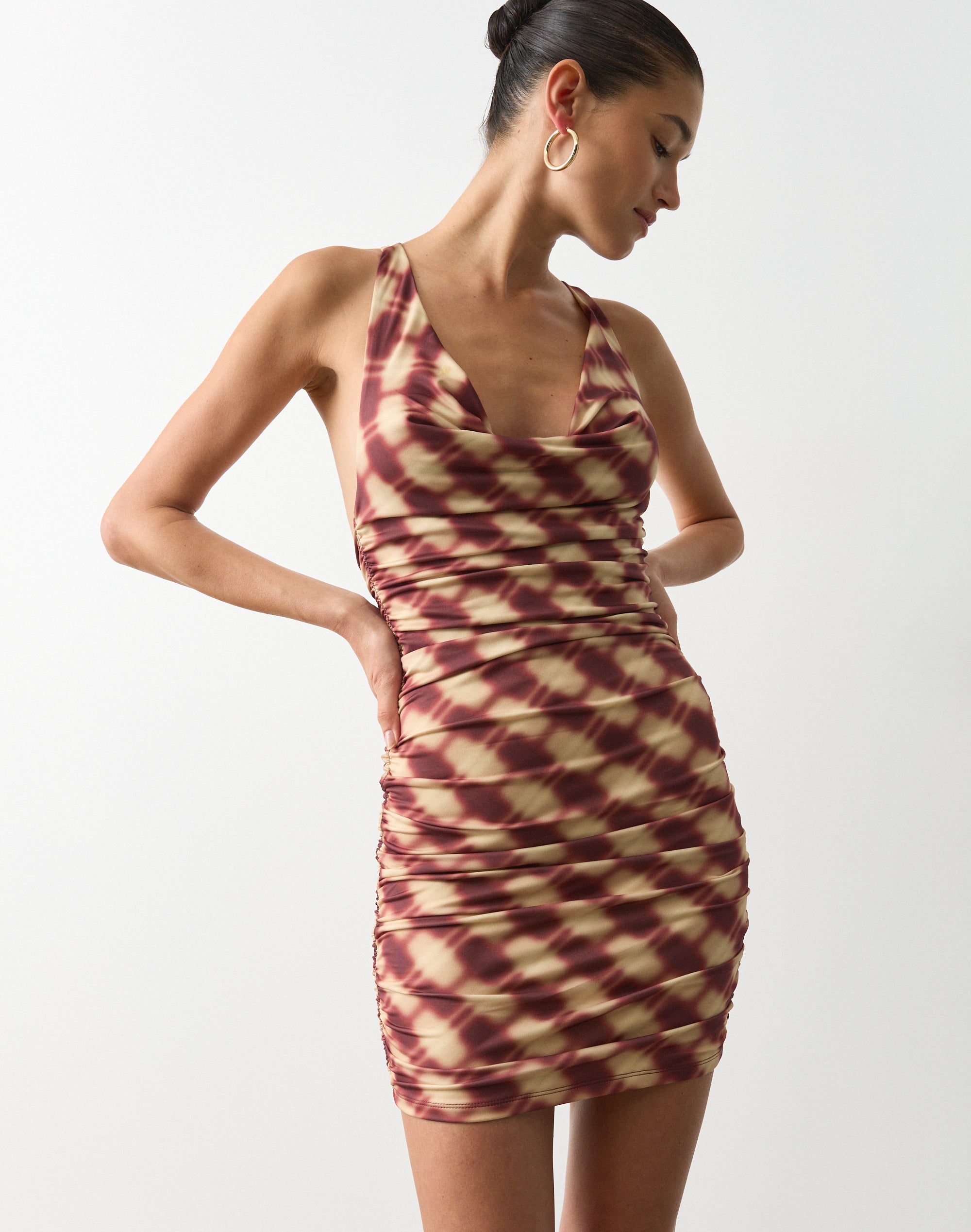 Print Cowl Neck Mini Dress