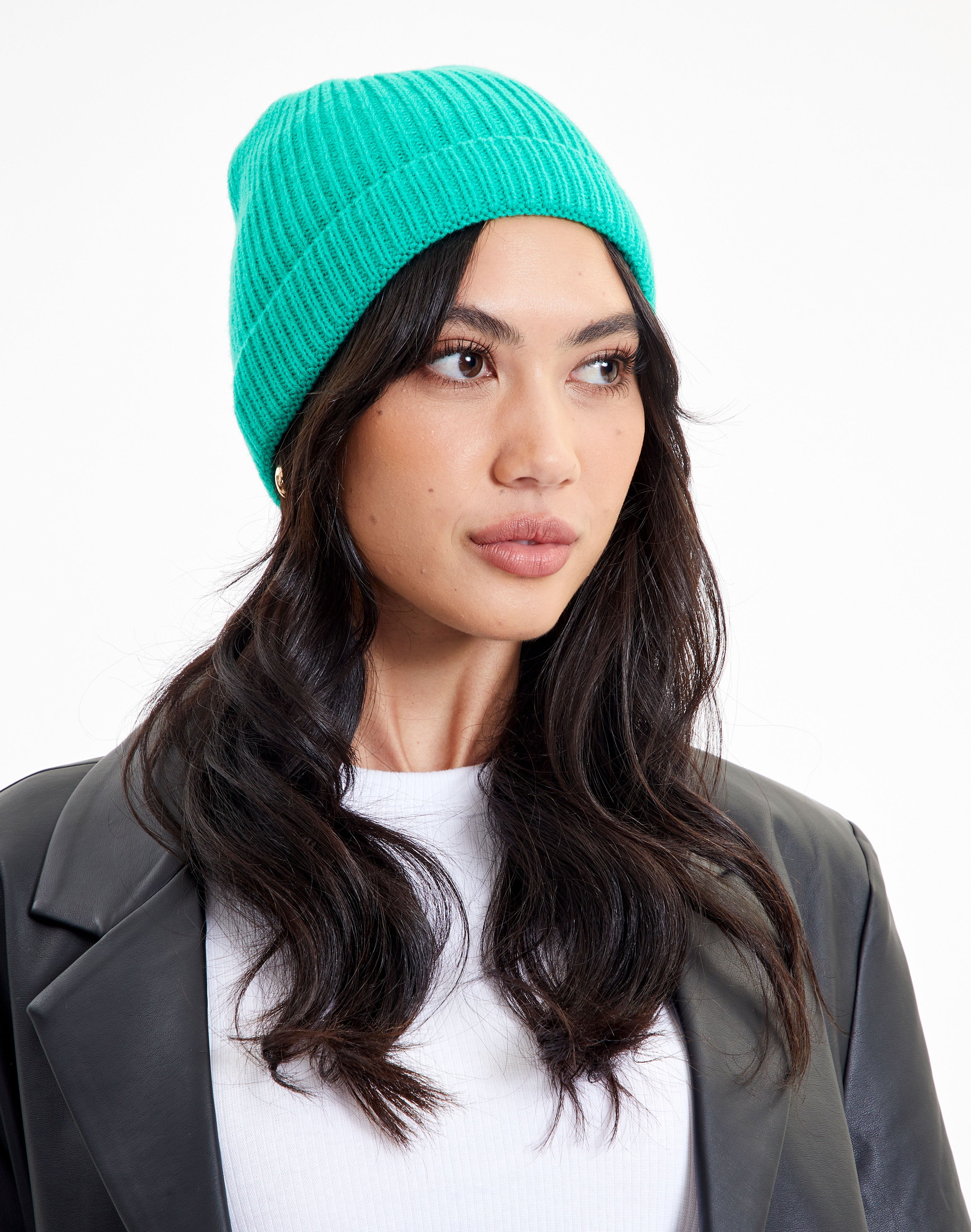 Ribbed Knit Beanie in Green | Glassons