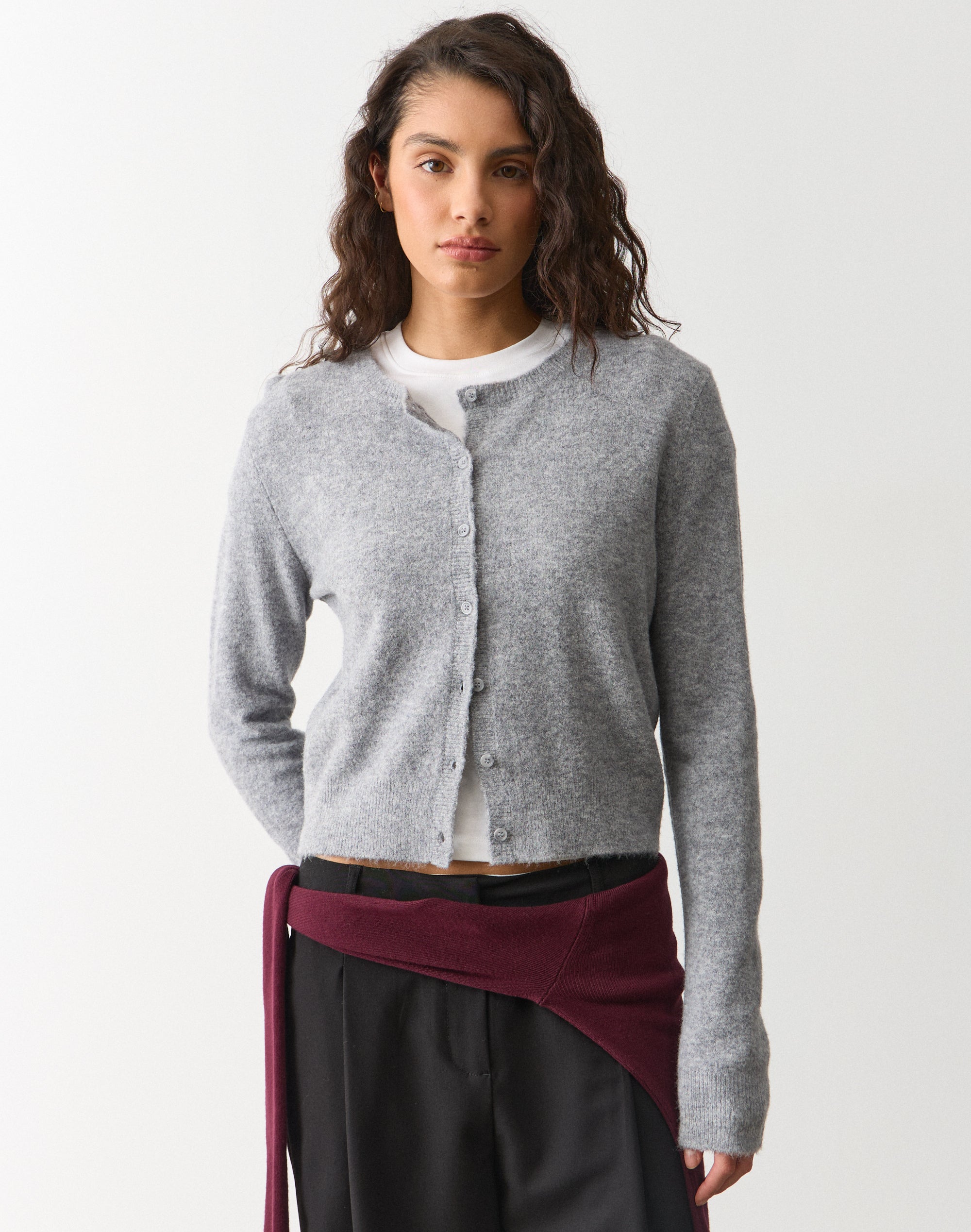 トップス basket knit cardigan Gray Button Up Knit Cardigan in Grey Marle | Glassons US