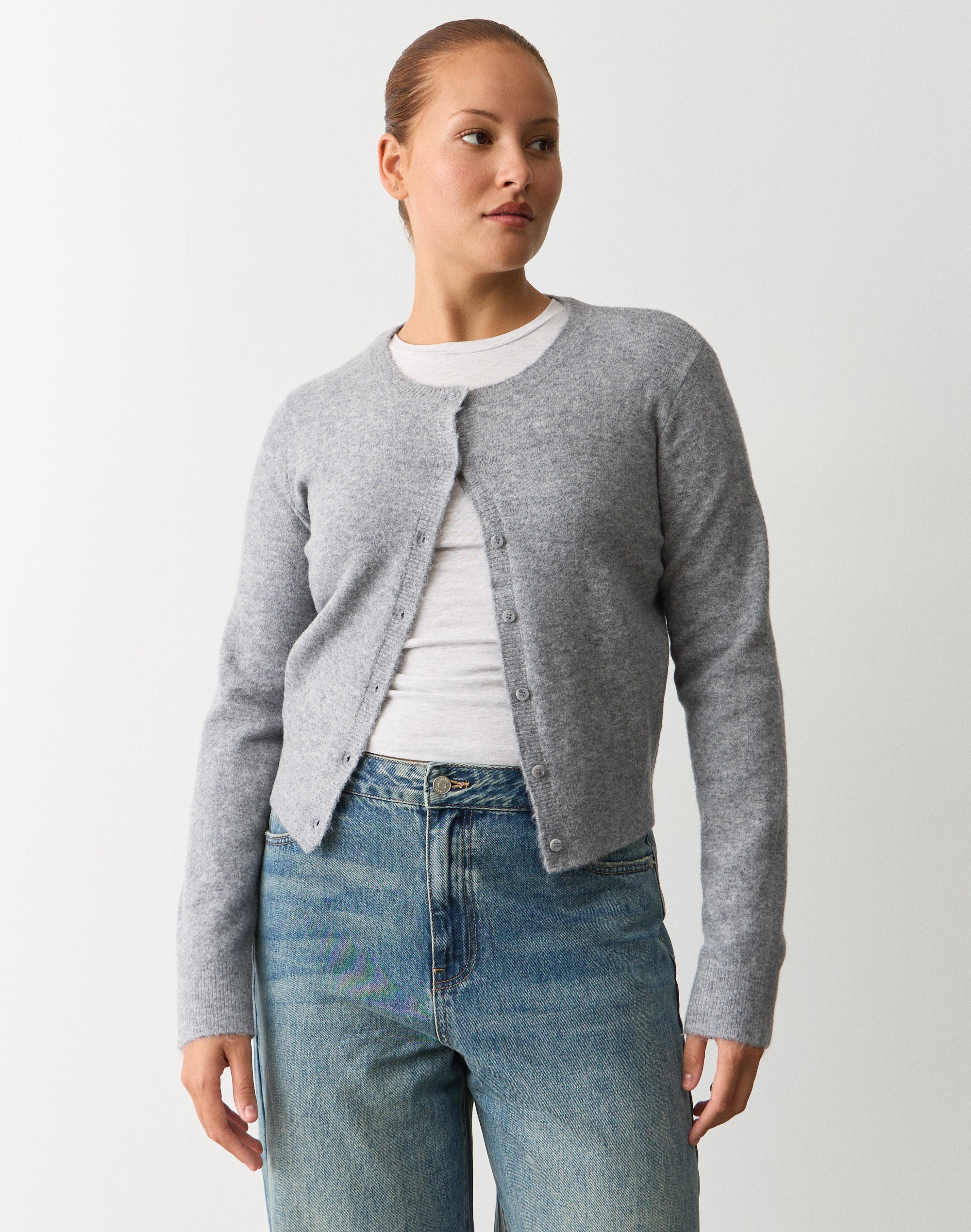 Button Up Knit Cardigan in Grey Marle | Glassons US