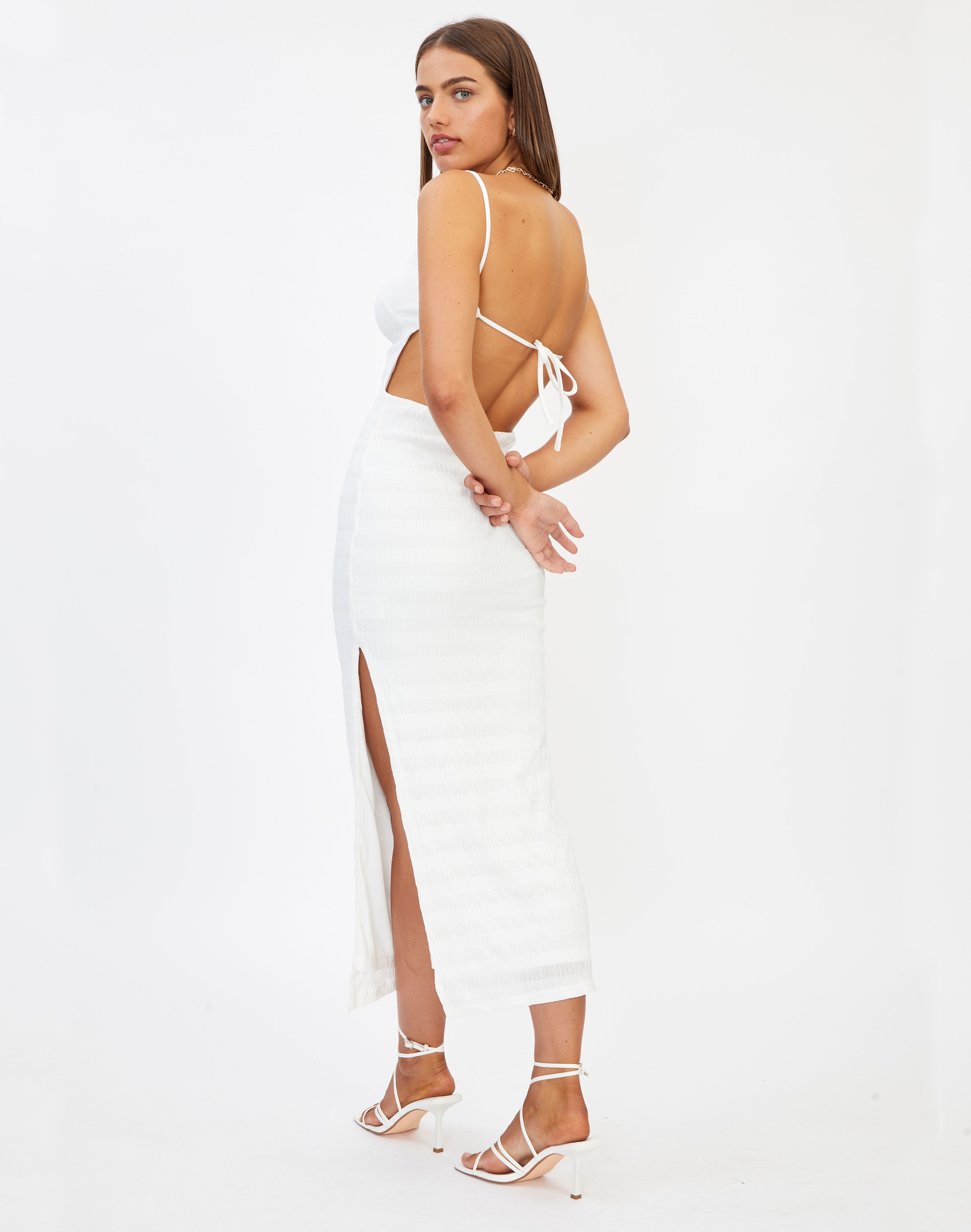 Glassons Backless Textured Stripe Side Split Maxi Dress