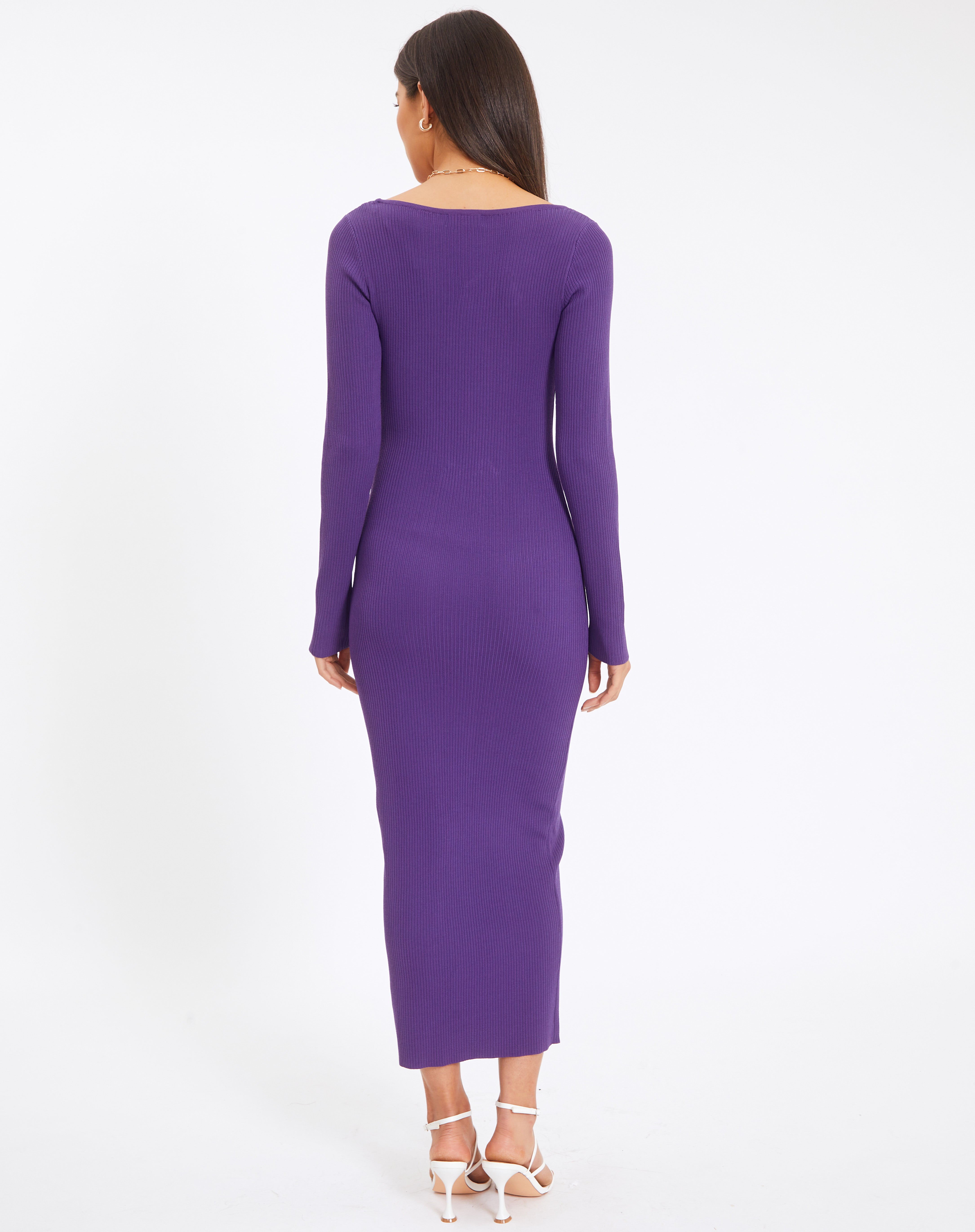 Square Neck Long Sleeve Knit Midi Dress 