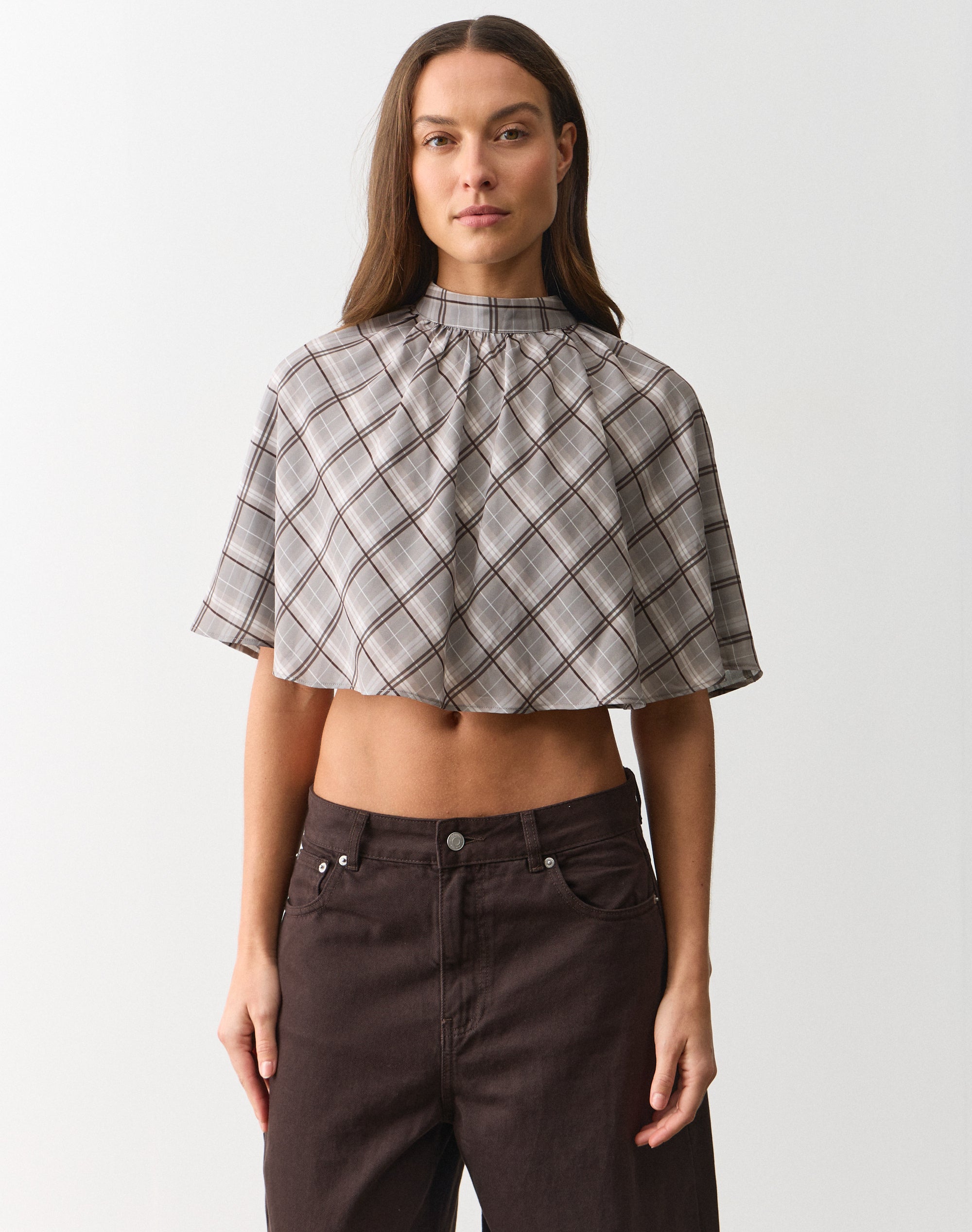 Chiffon Cape Blouse in Aspen Check | Glassons US