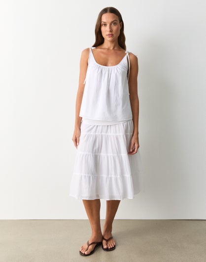 Low Rise Foldover Midi Skirt in White | Glassons
