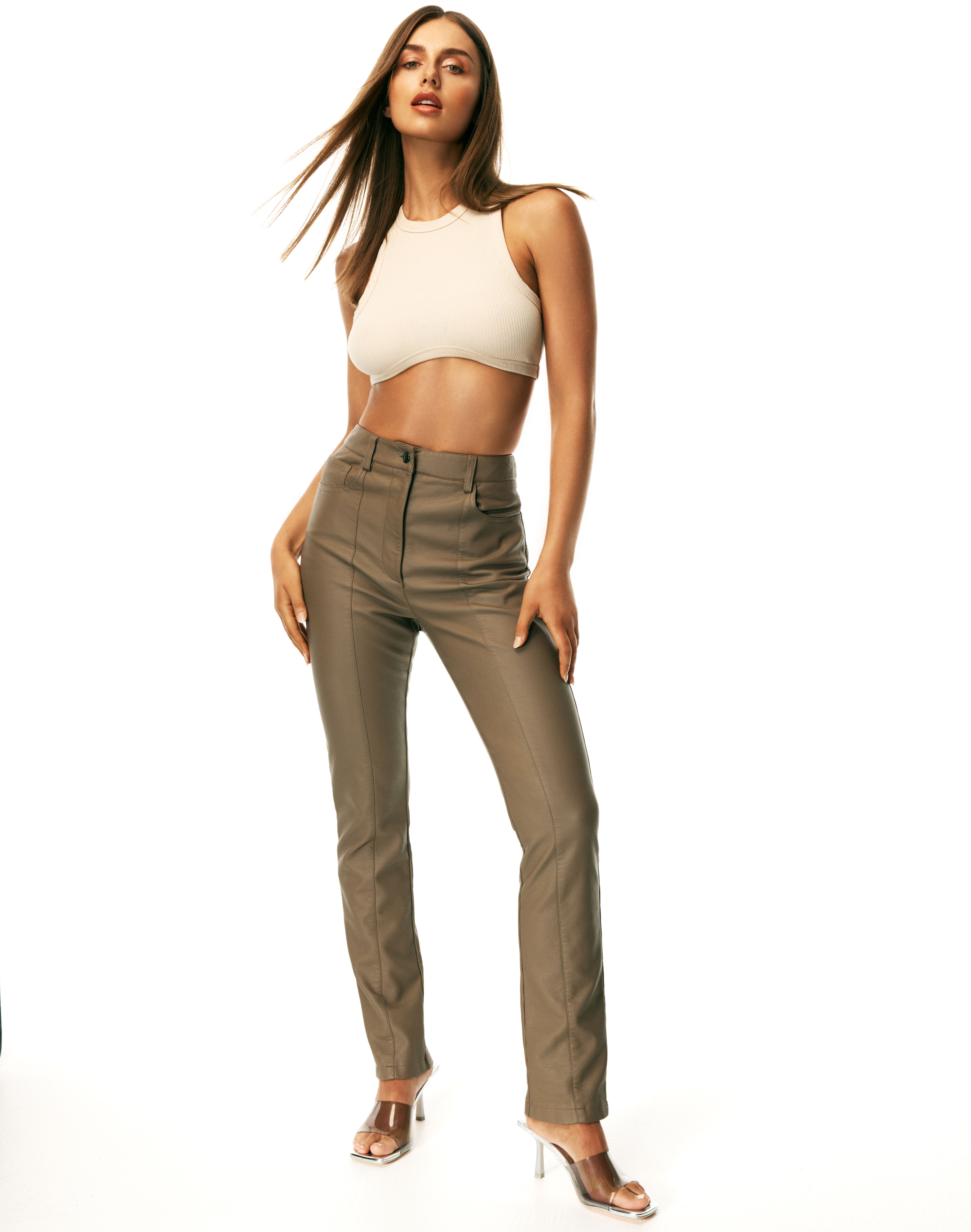 High Waist Slim Fit Faux Leather Pant 