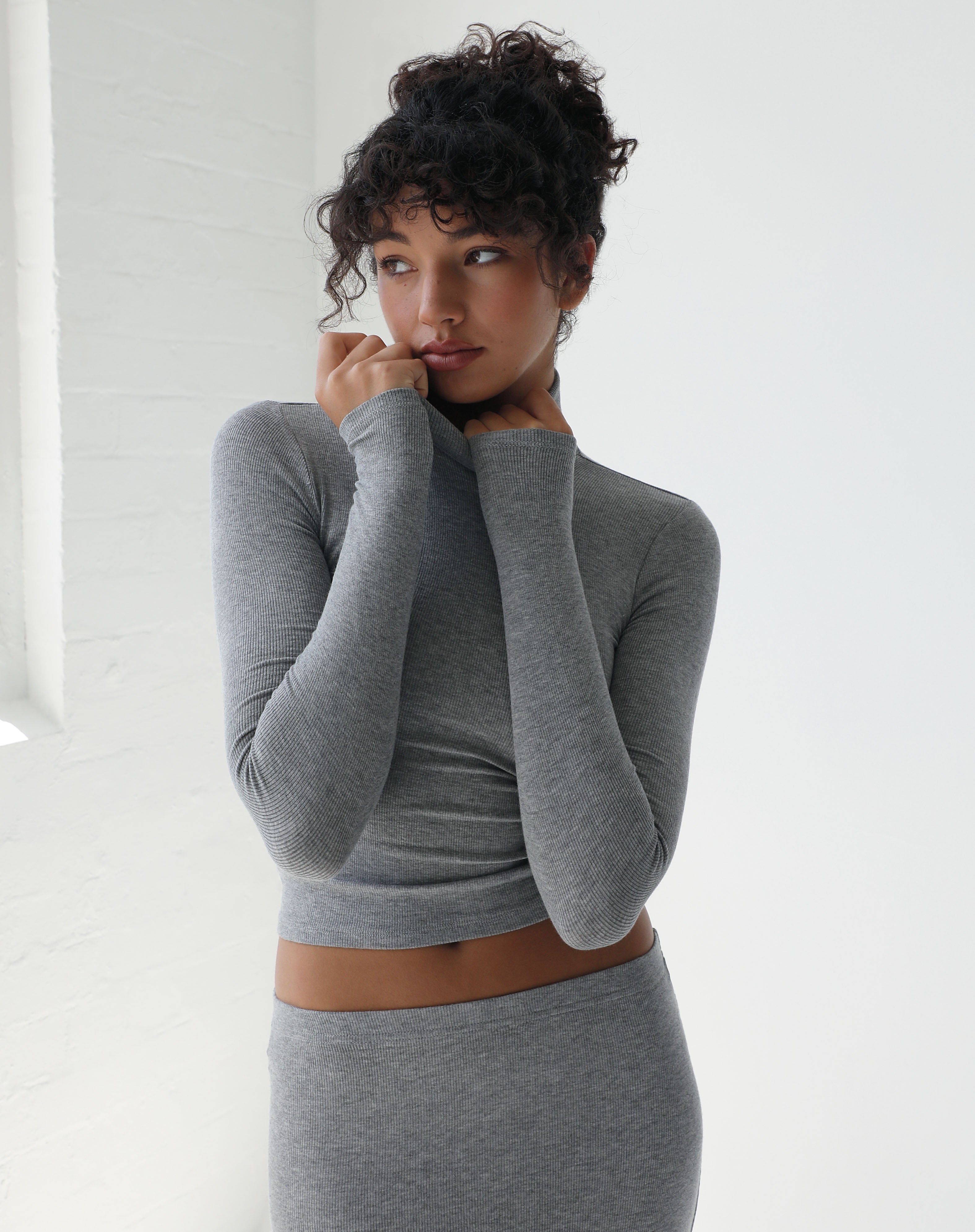 Luxe Lounge Modal Long Sleeve Turtleneck Top in Grey | Glassons