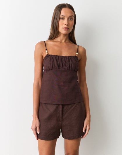 Linen Blend Bead Detail Cami in Fudge Fantasy | Glassons