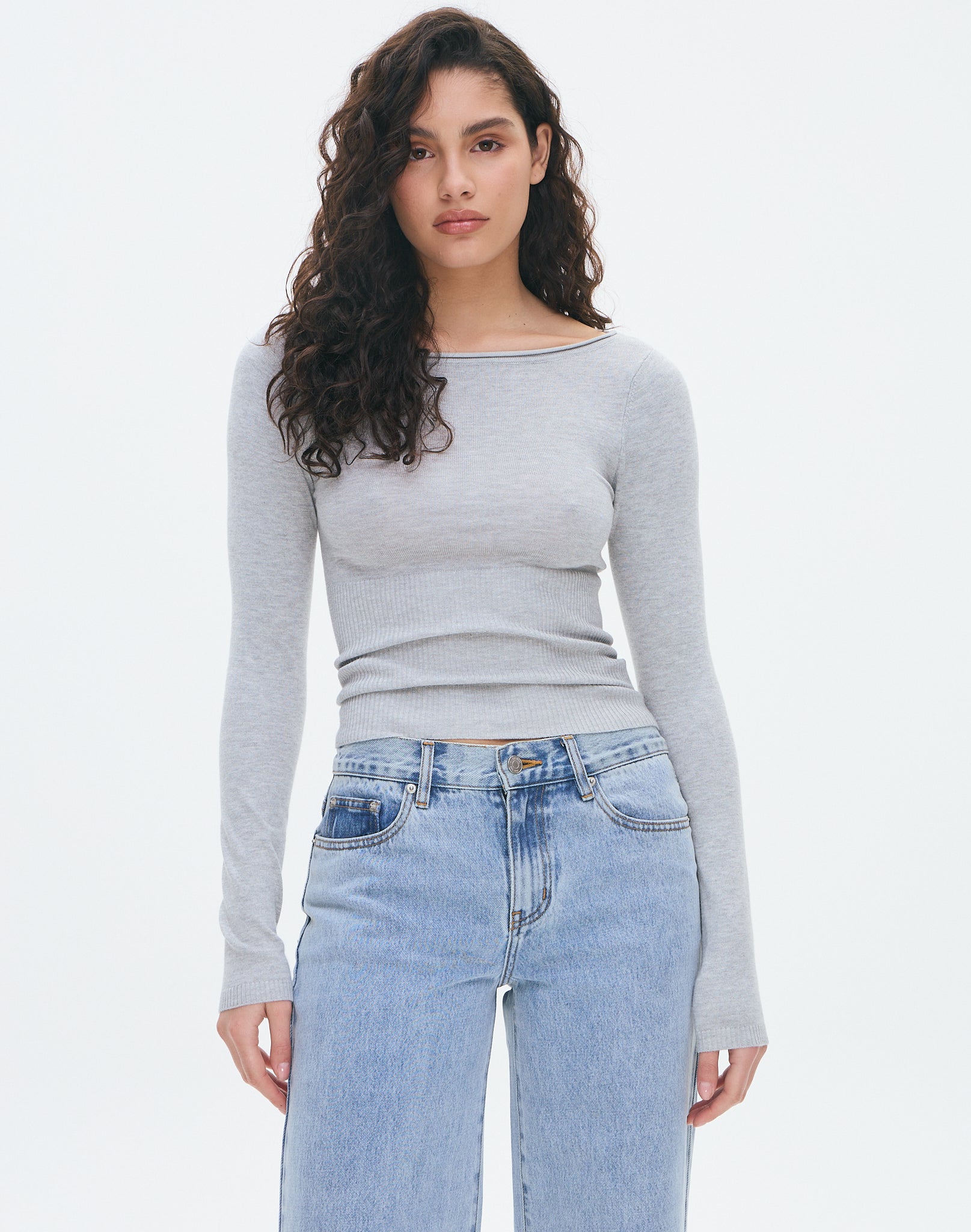 Wide Neck Longsleeve Knit Top in Milk | Glassons AU