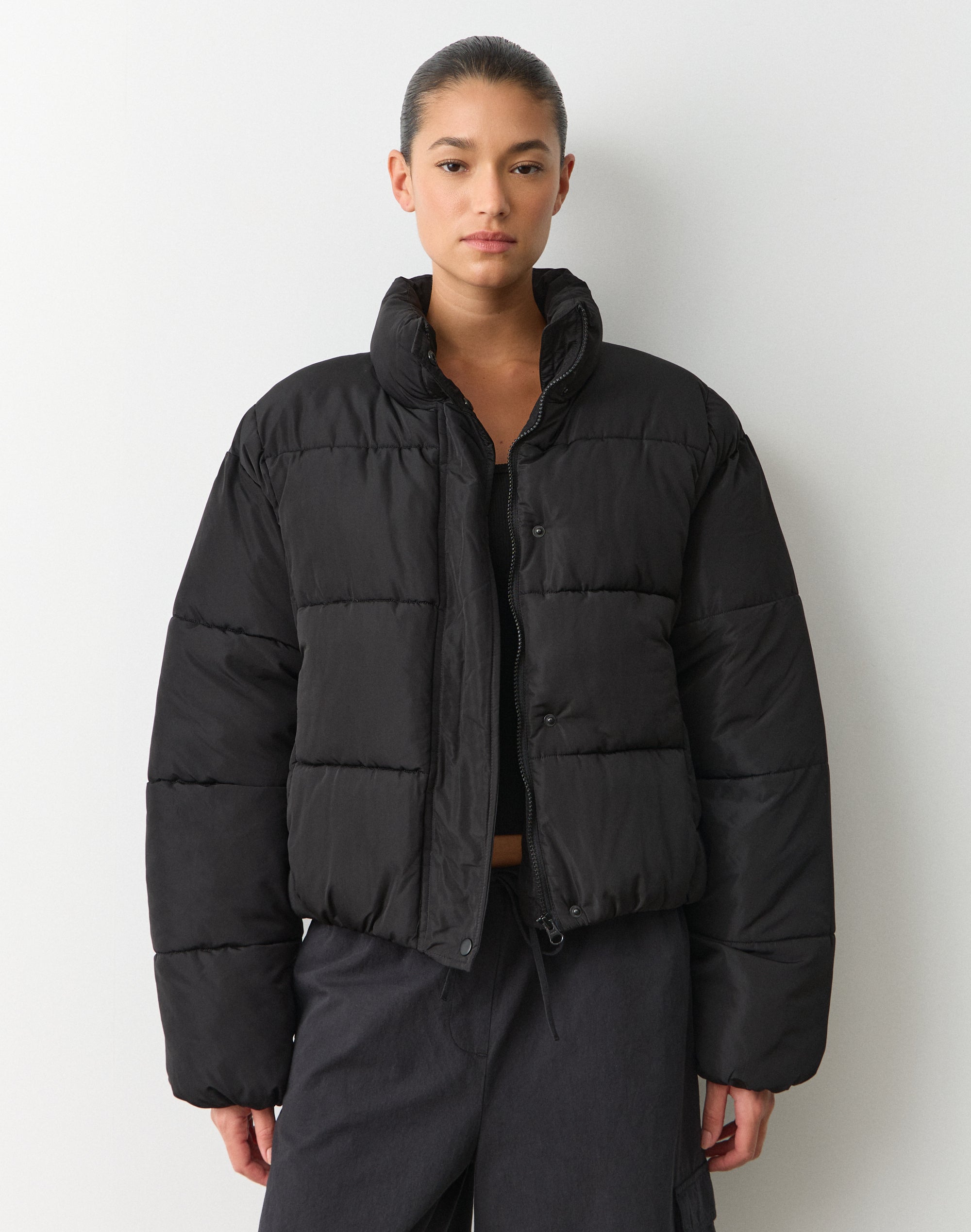 Zip Up Puffer Jacket in Black | Glassons US