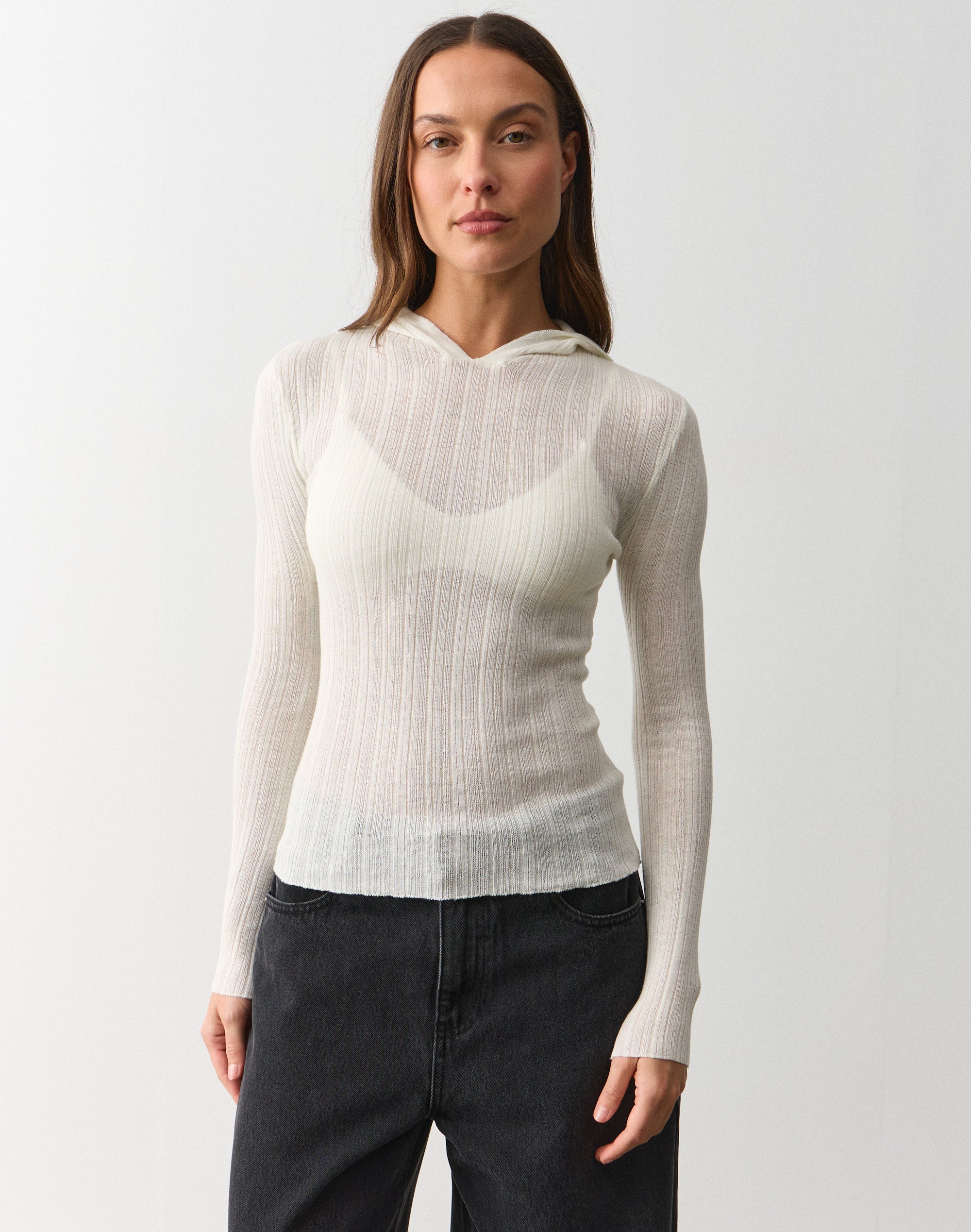 Sheer Knit Hoodie in Milk | Glassons US