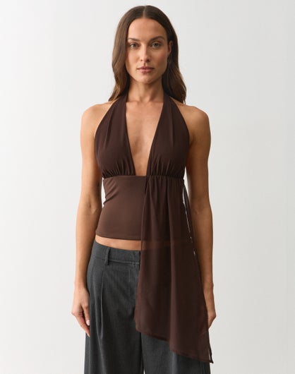 Chiffon Drape Detail Halter Top