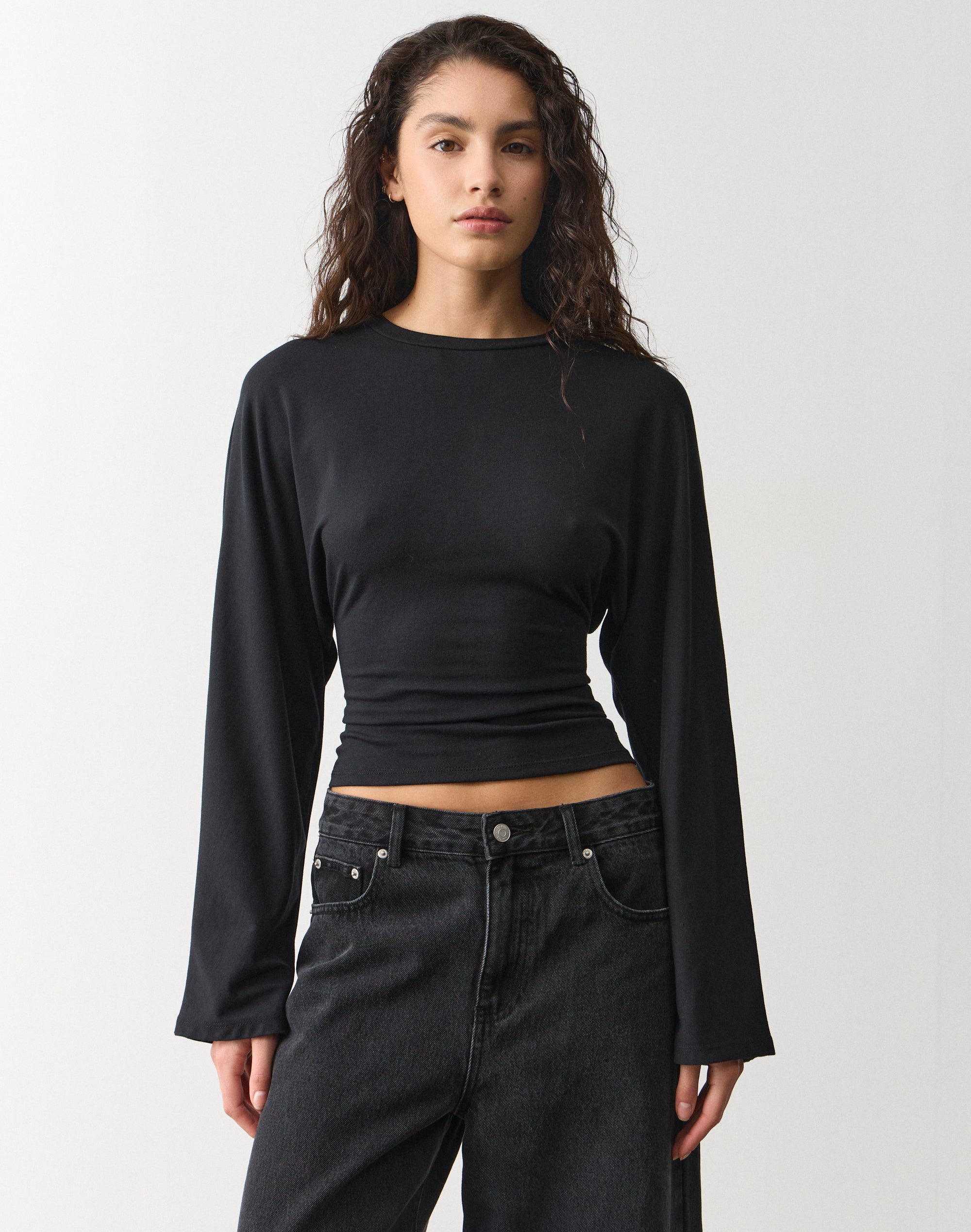 Cinched Long Sleeve Top in Black | Glassons US