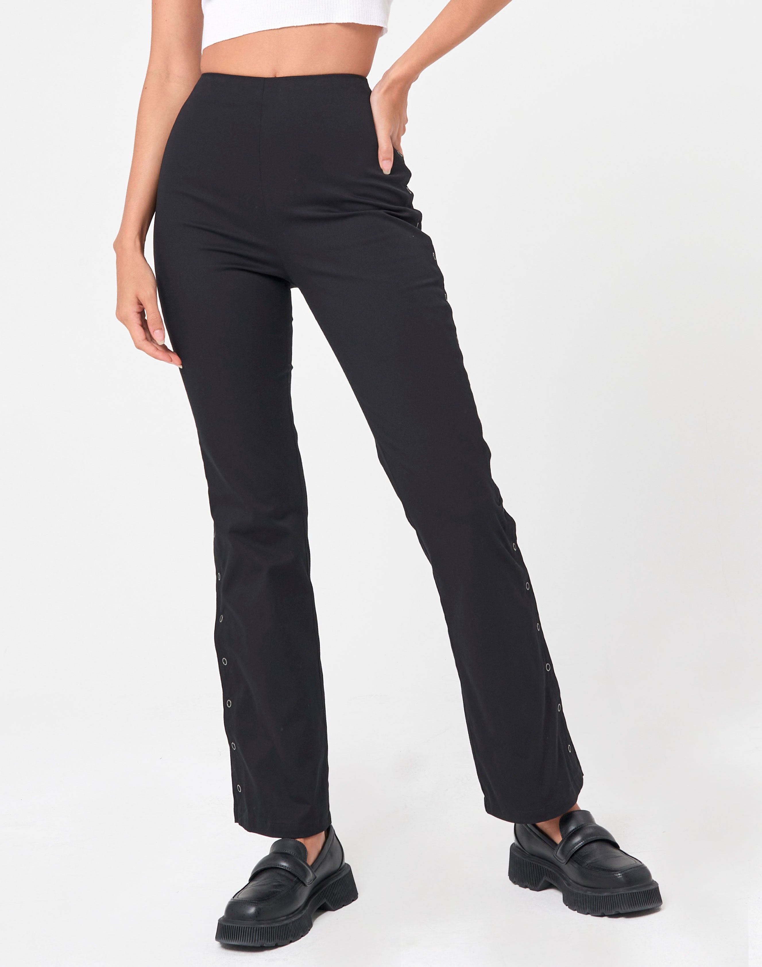 Snap Side High Waist Pants in Black 