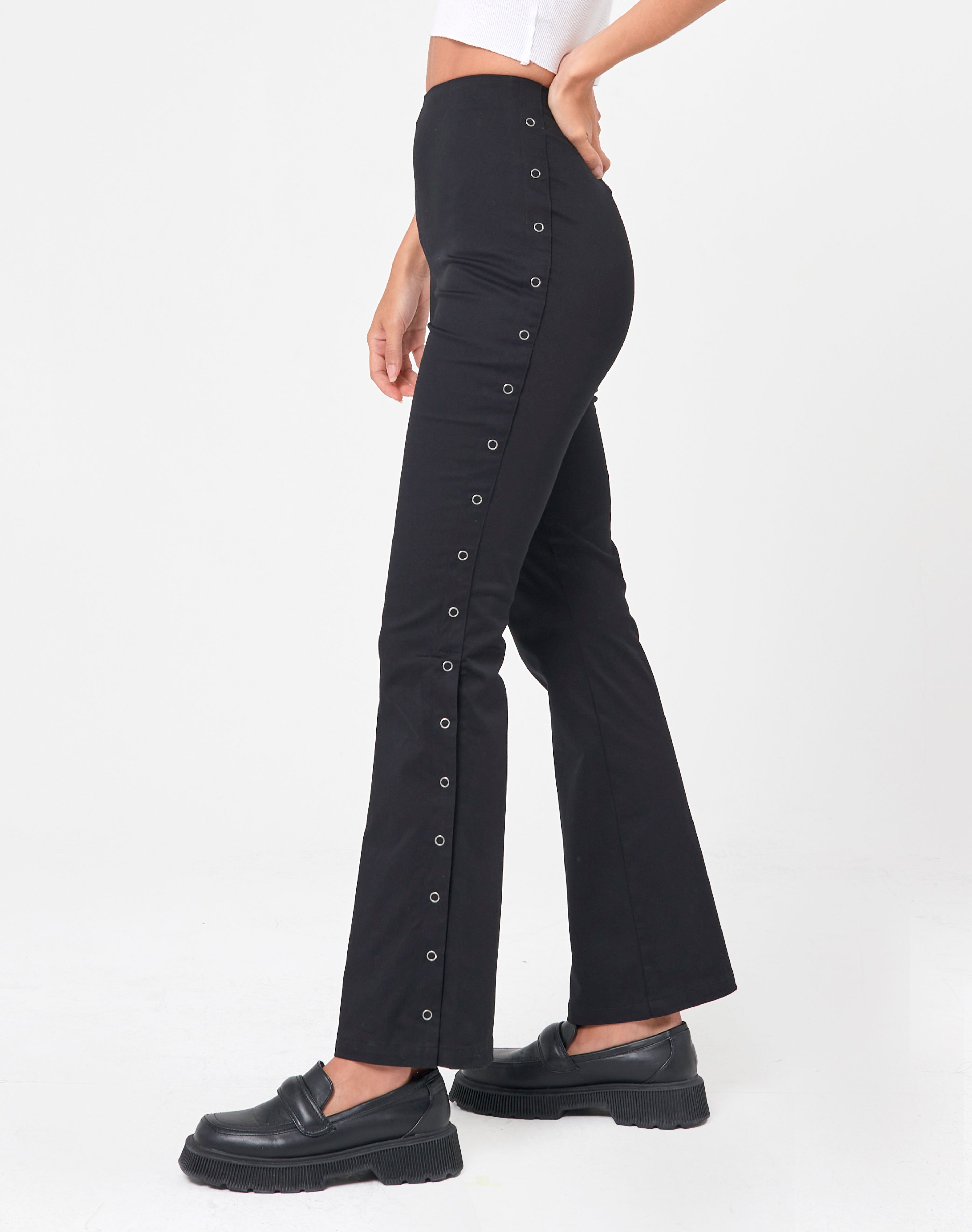 Snap Side High Waist Pants in Black 