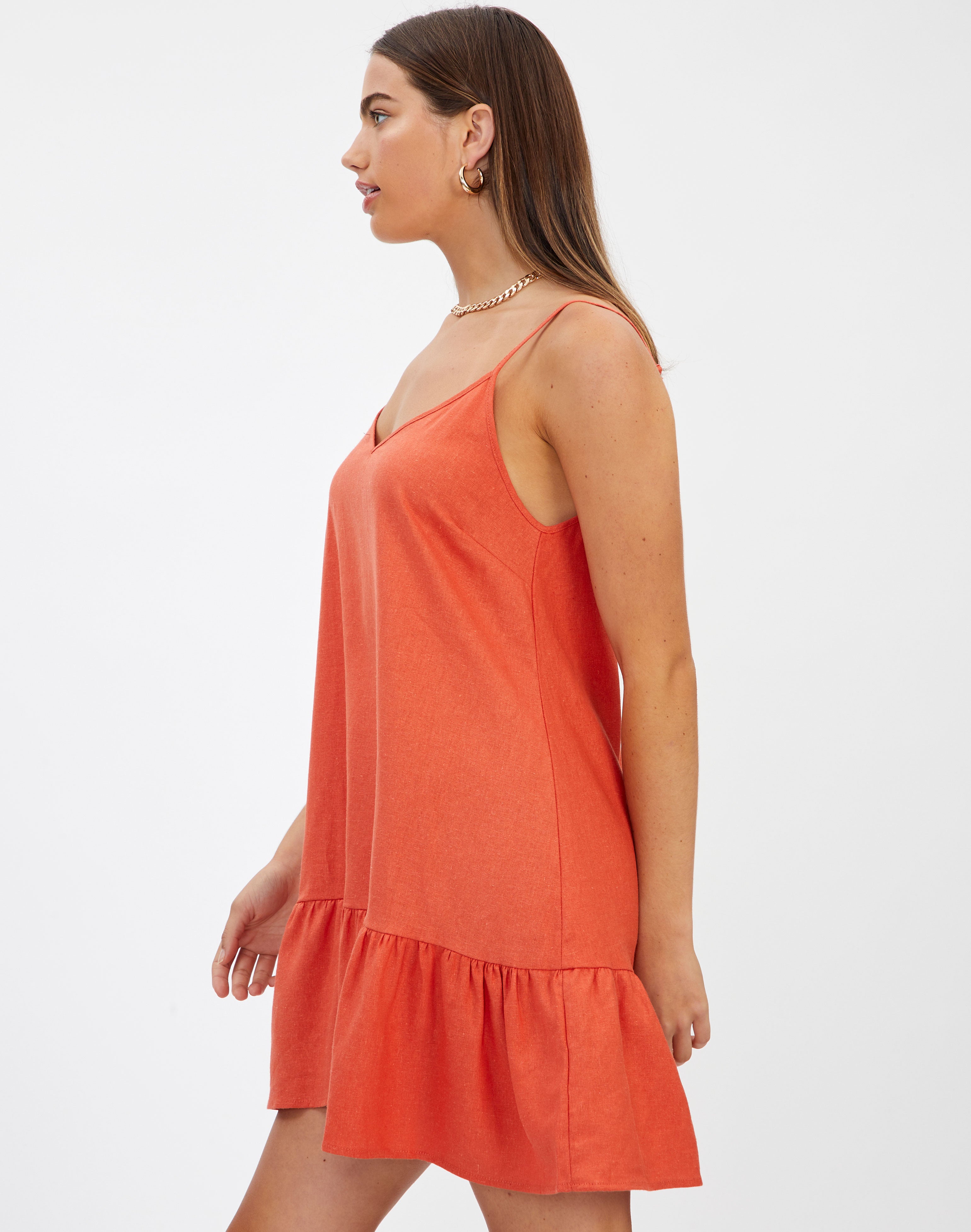 Traceable Linen Mini Dress in Red 