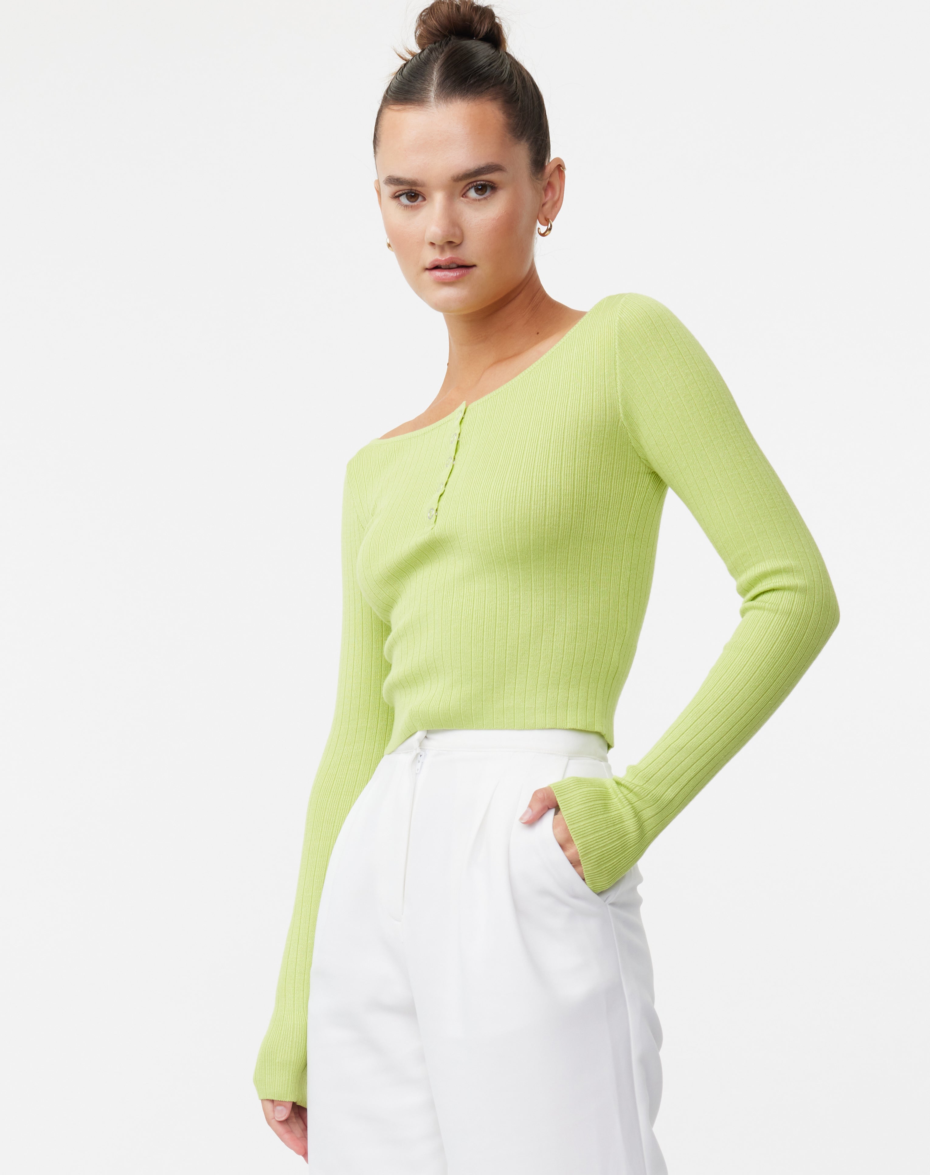 Button Front Knit Cropped Long Sleeve 
