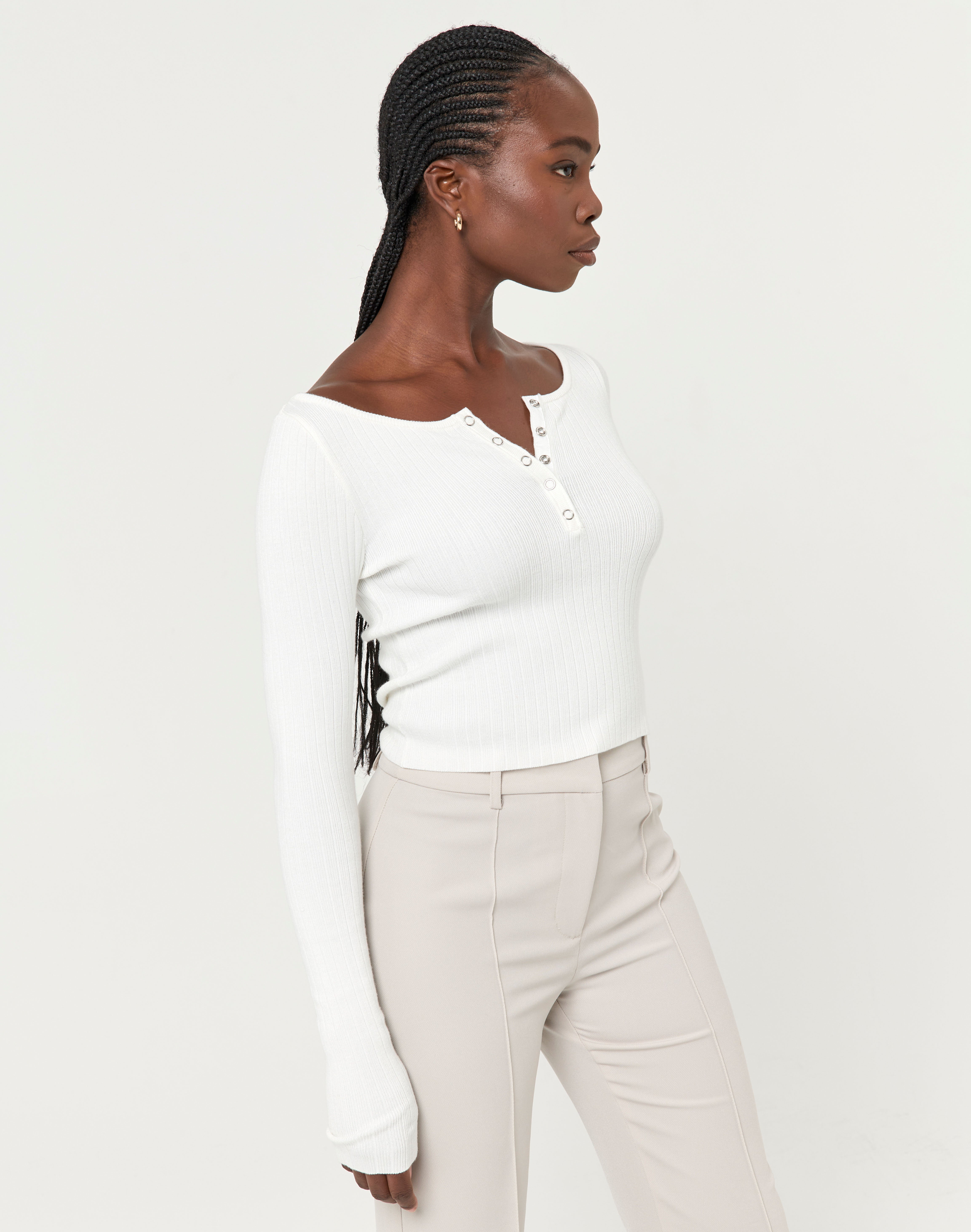 Button Front Knit Cropped Long Sleeve 
