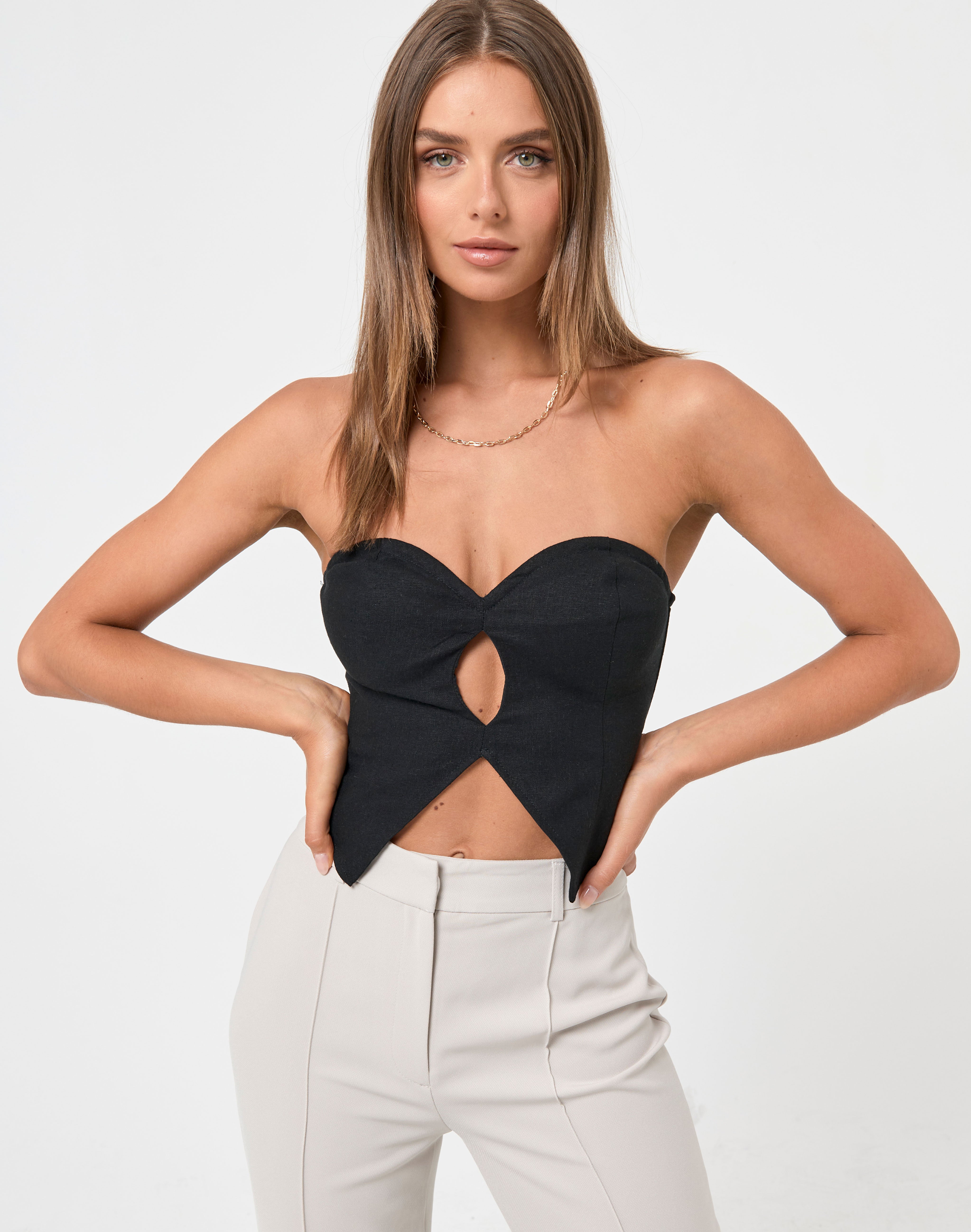 black strapless top