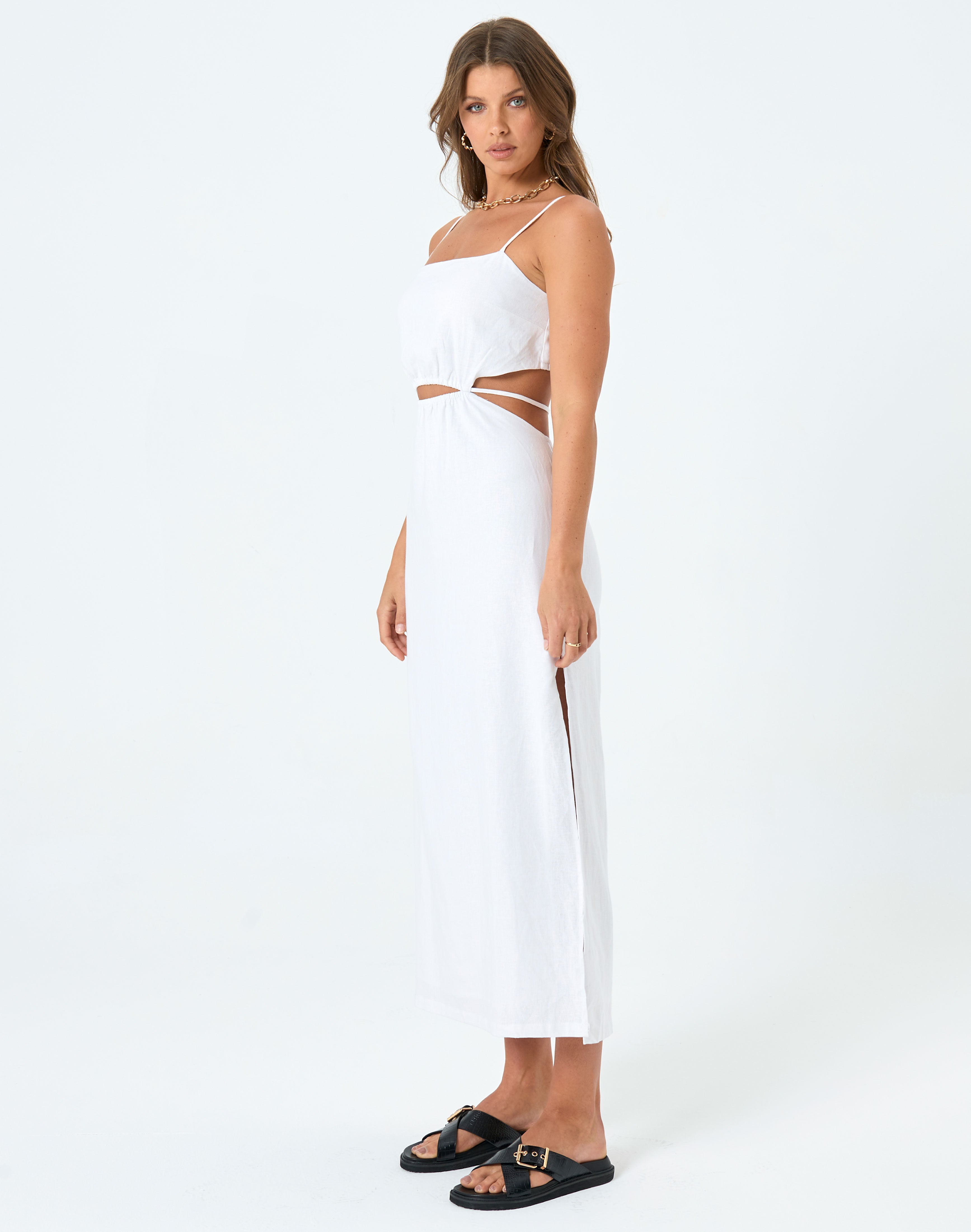 white linen midi