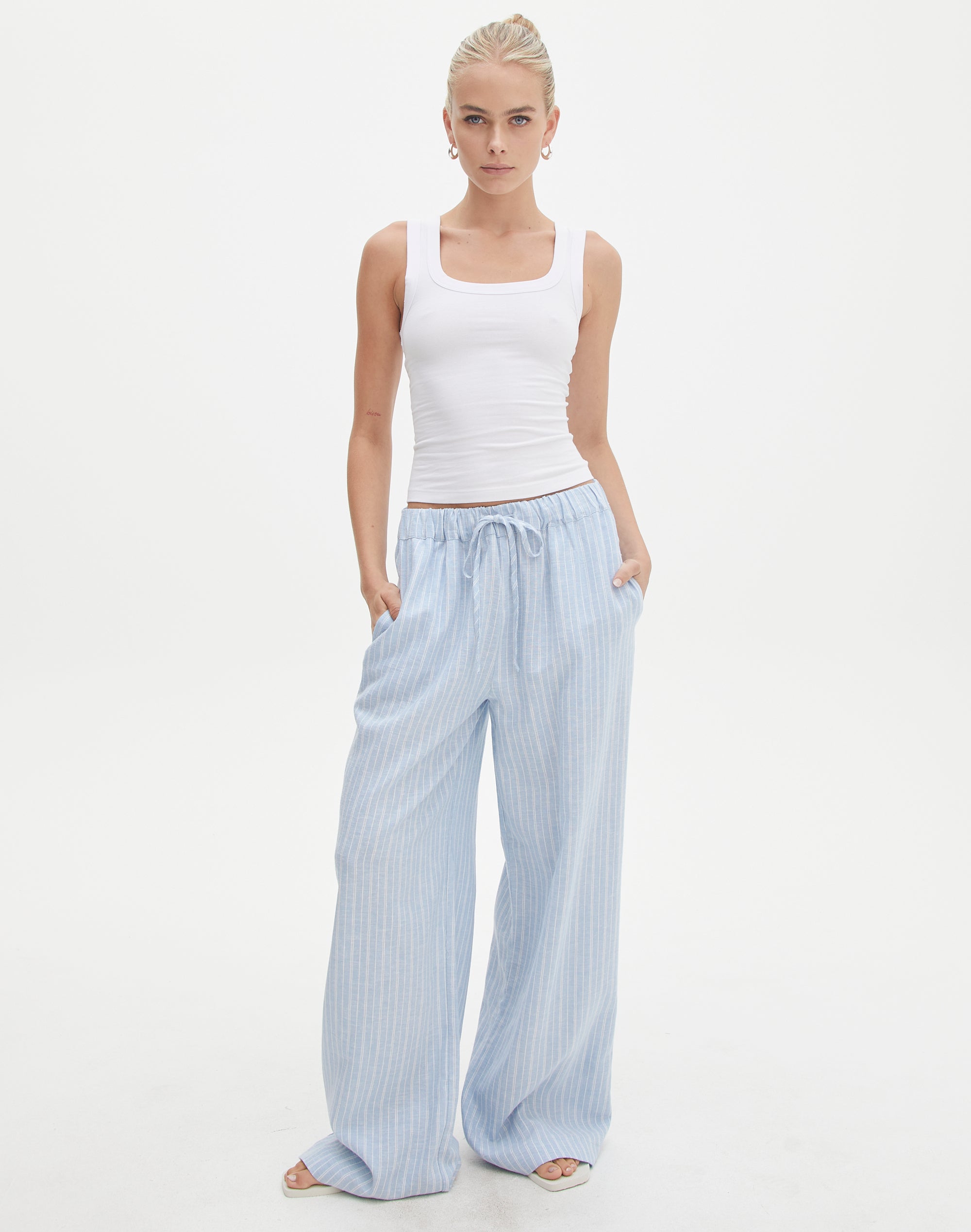 Stripe Linen Blend Pant in Elsie Jeans Stripe