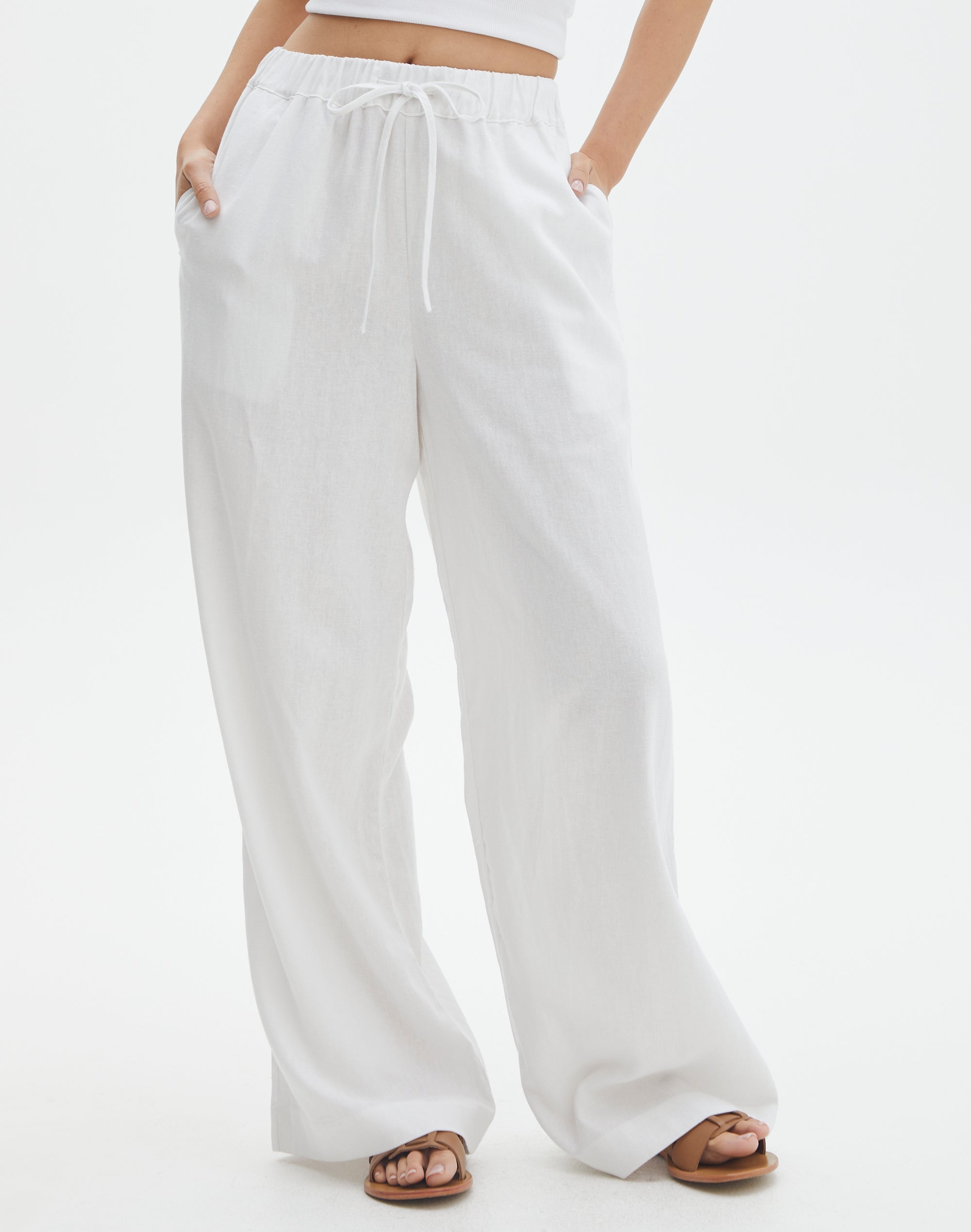 Linen Blend Pant in White