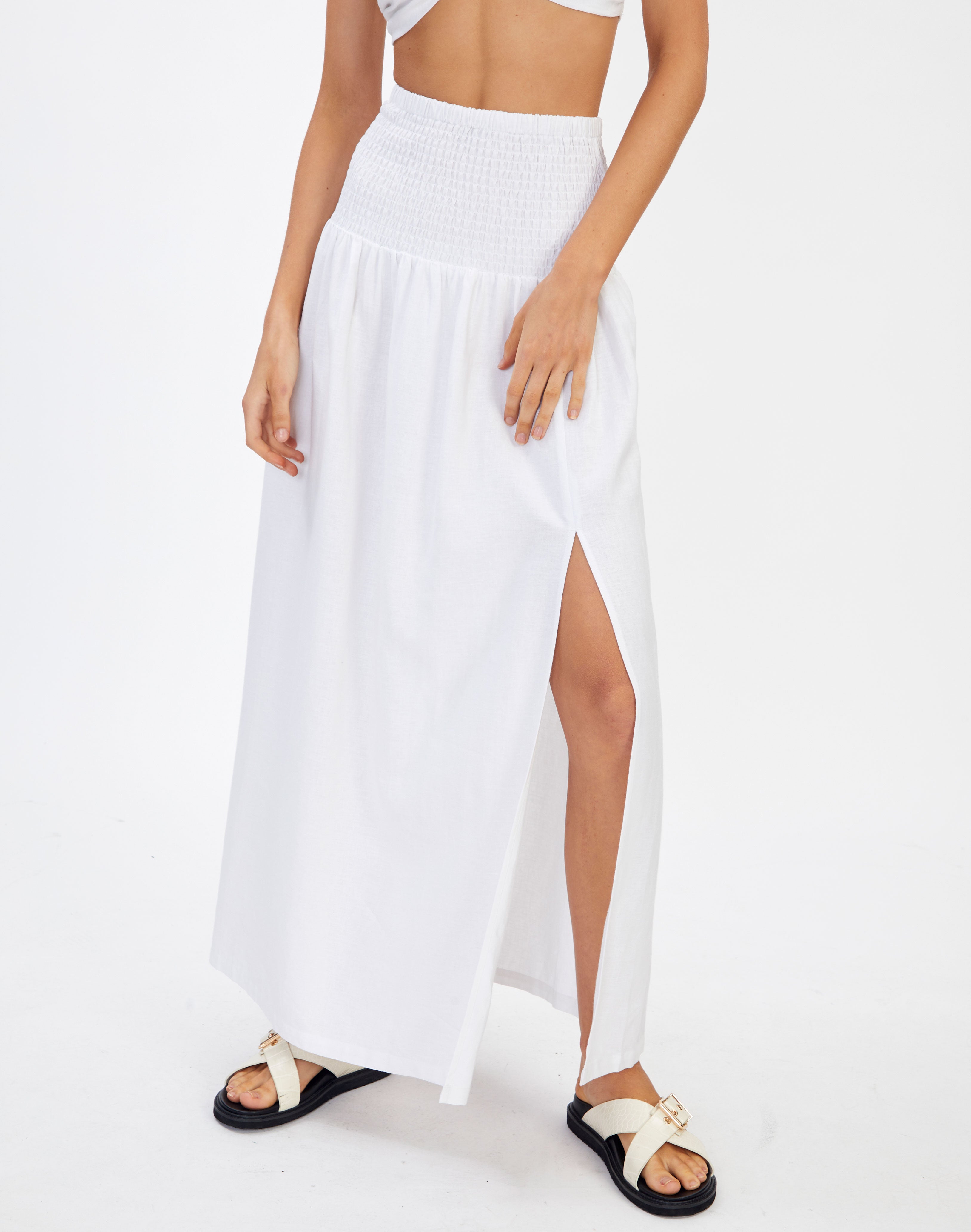 ruched side split maxi skirt