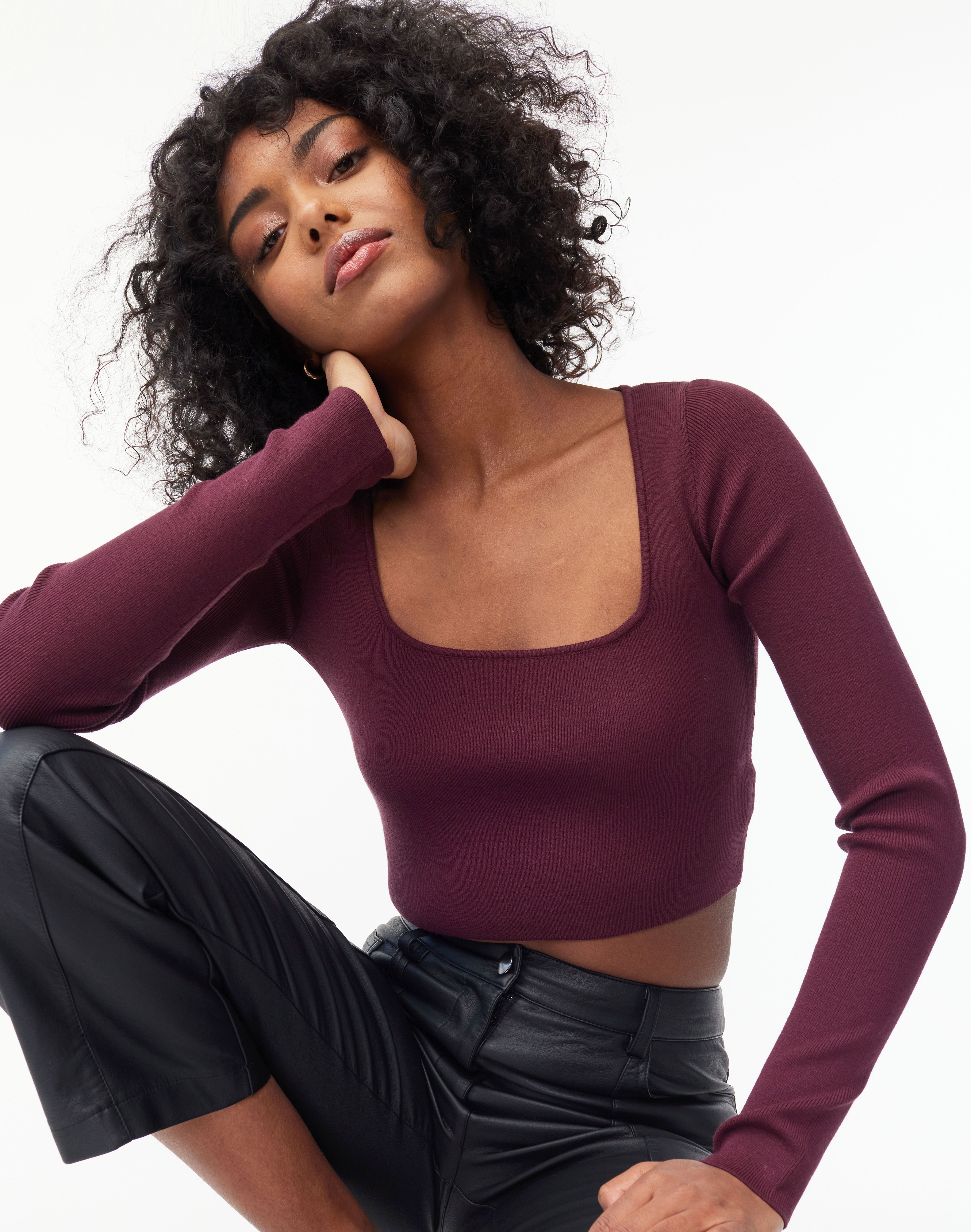 red square neck long sleeve top