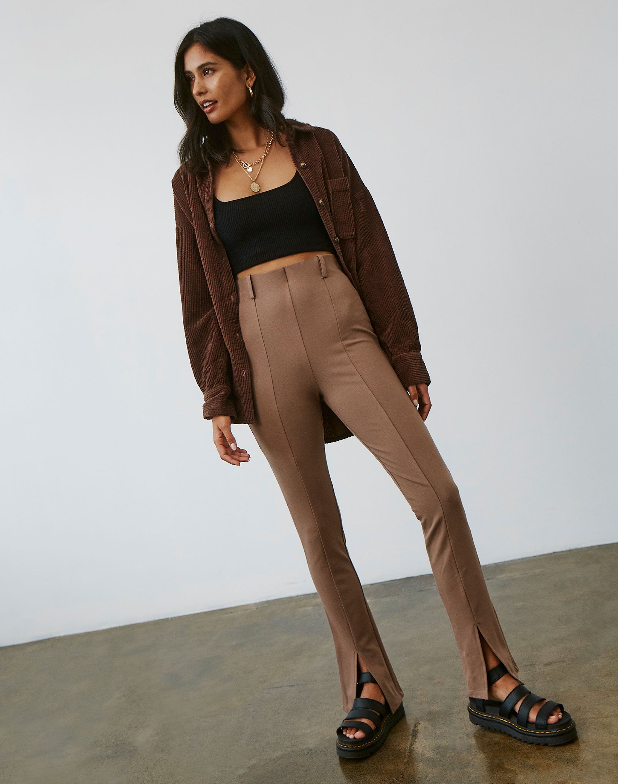 Split Front Ponte Pant in Pink | Glassons