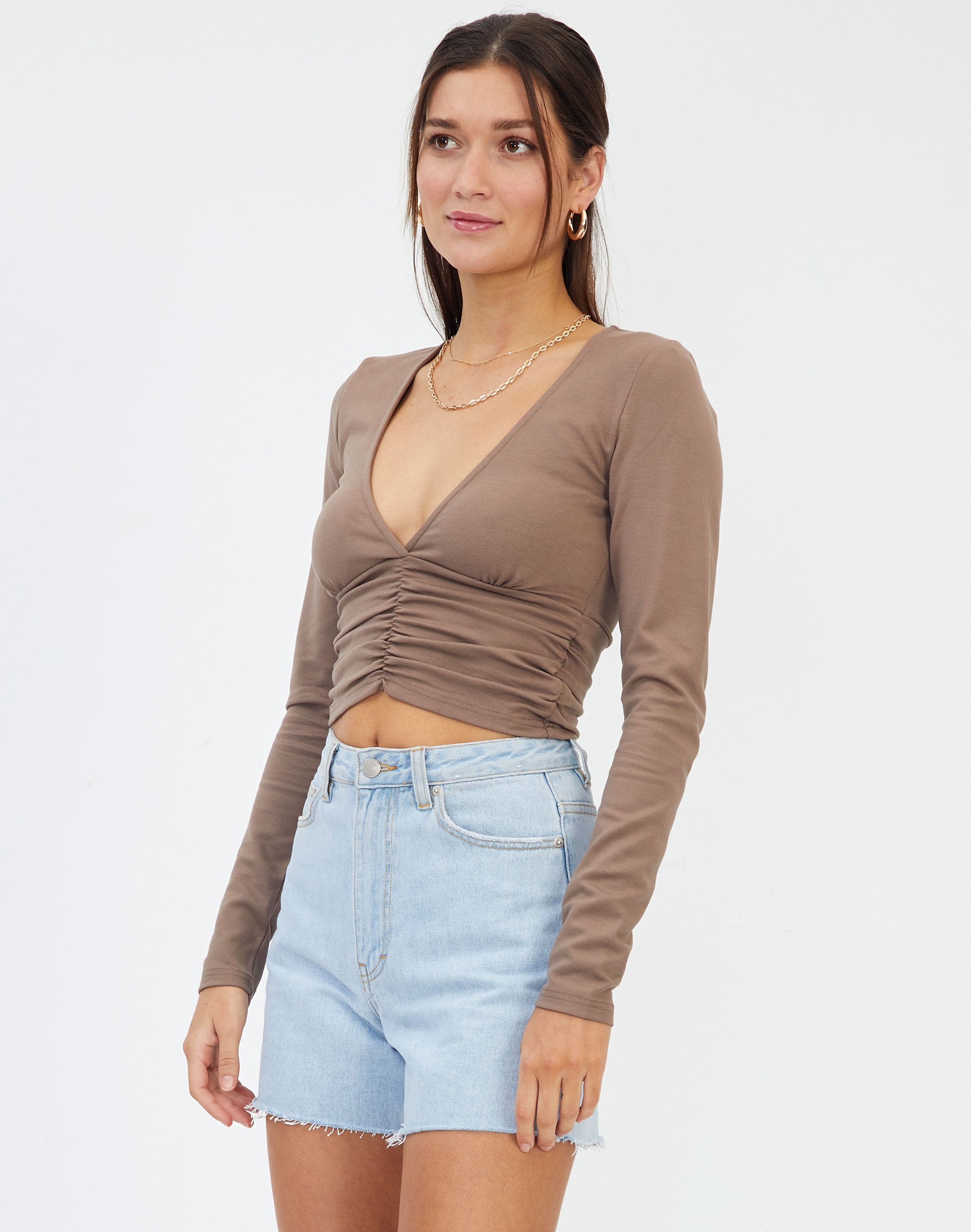 Traceable Plunge Long Sleeve Ruched 