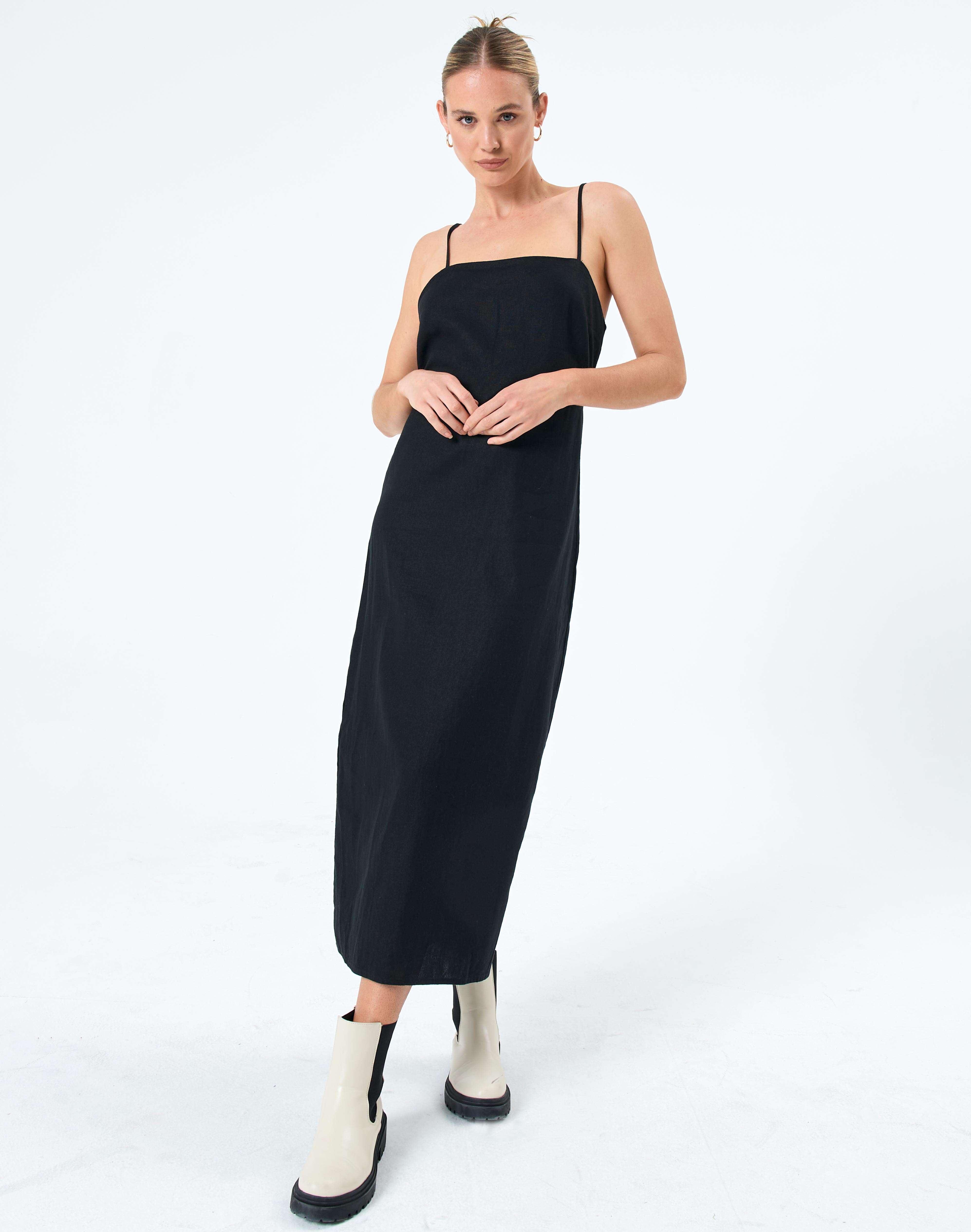Linen Maxi Dress in Black | Glassons