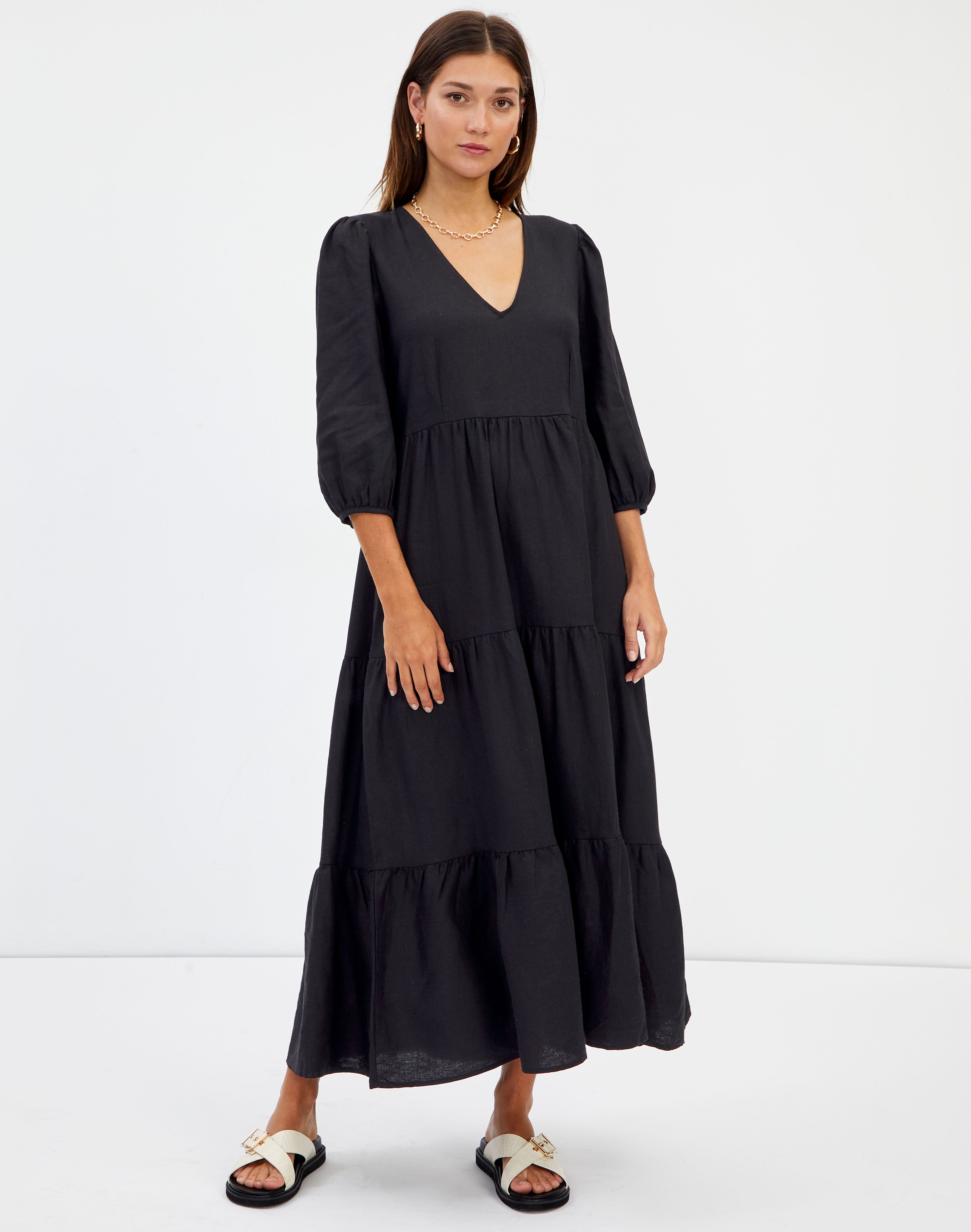 Traceable Linen Tiered Maxi Dress in ...