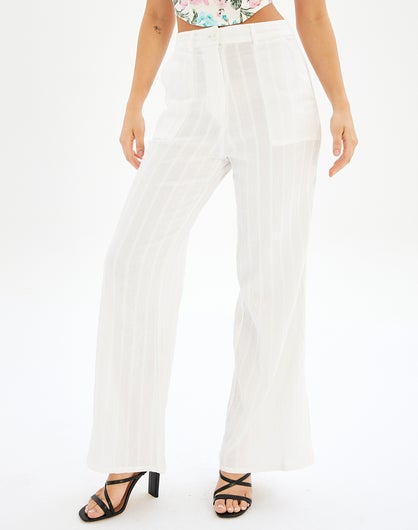 High Rise Tailored Wide Leg Panelled Pant in White