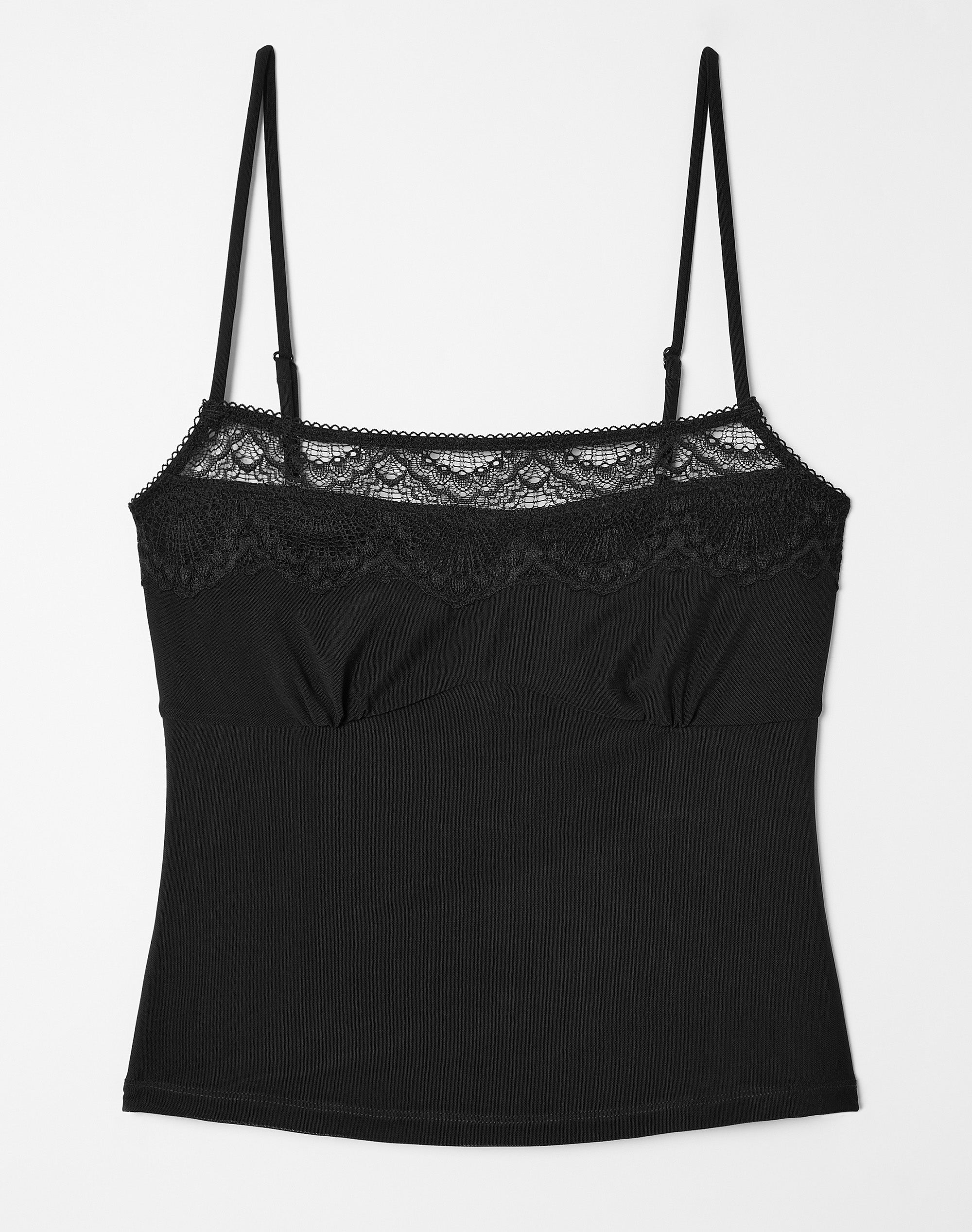 Lace Trim Cami Top in Black X Black | Glassons US