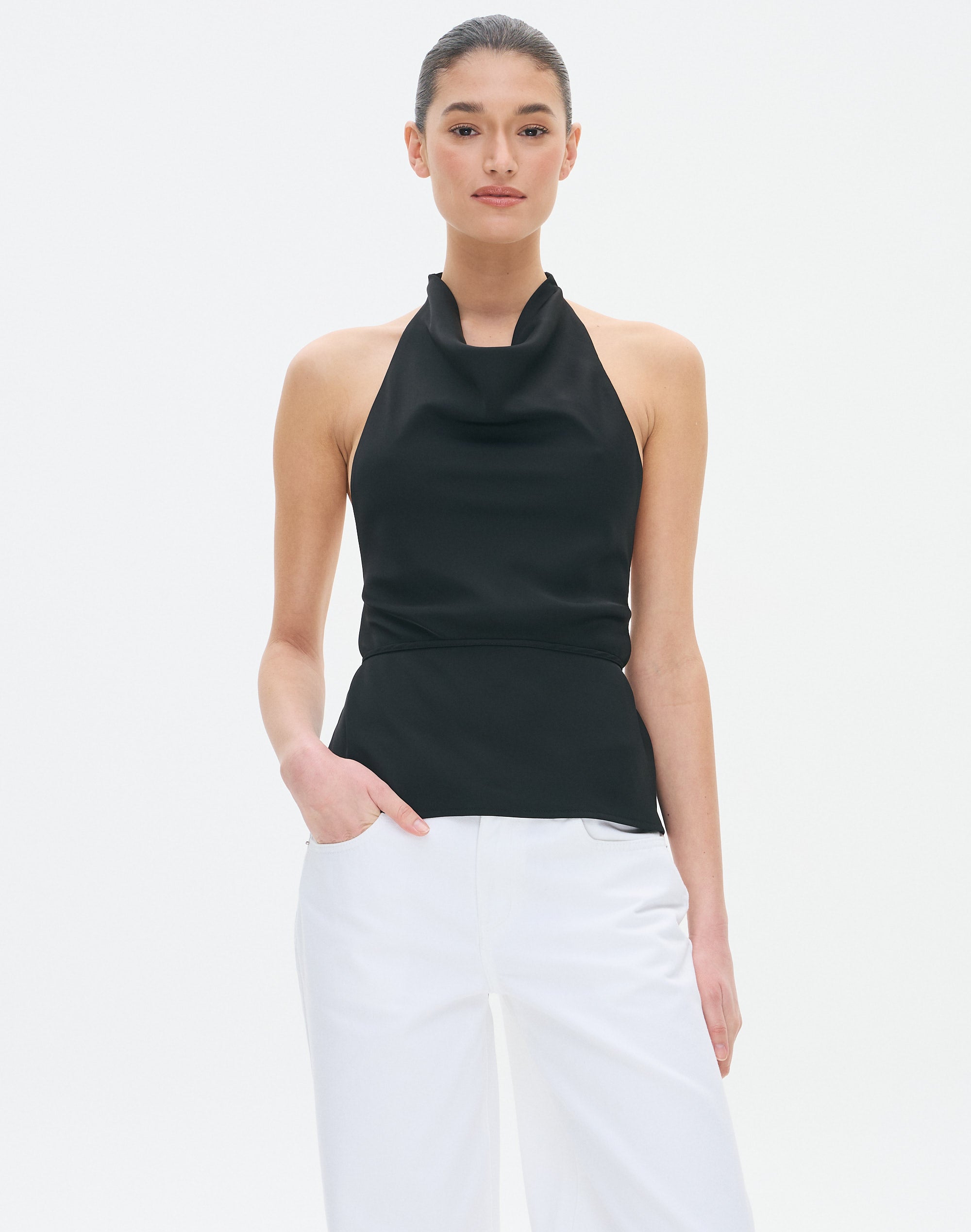 Tie Detail Halter Neck Blouse in Black | Glassons SG