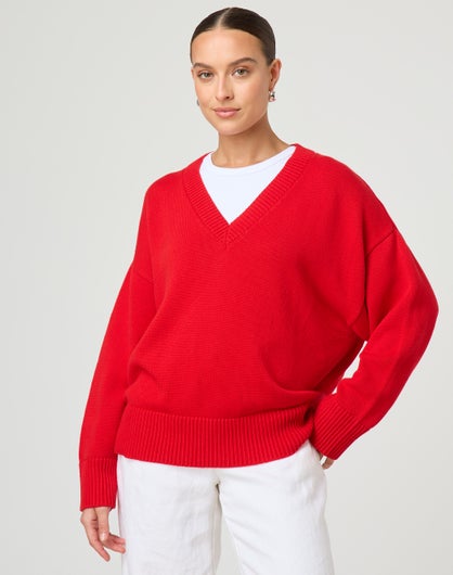 V Neck Red And Black Jumper Womens Womens Bold Striped V Neck