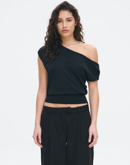 Off Shoulder Longline Knit Top in Black | Glassons US