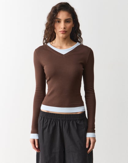 Layered Cotton Long Sleeve Top