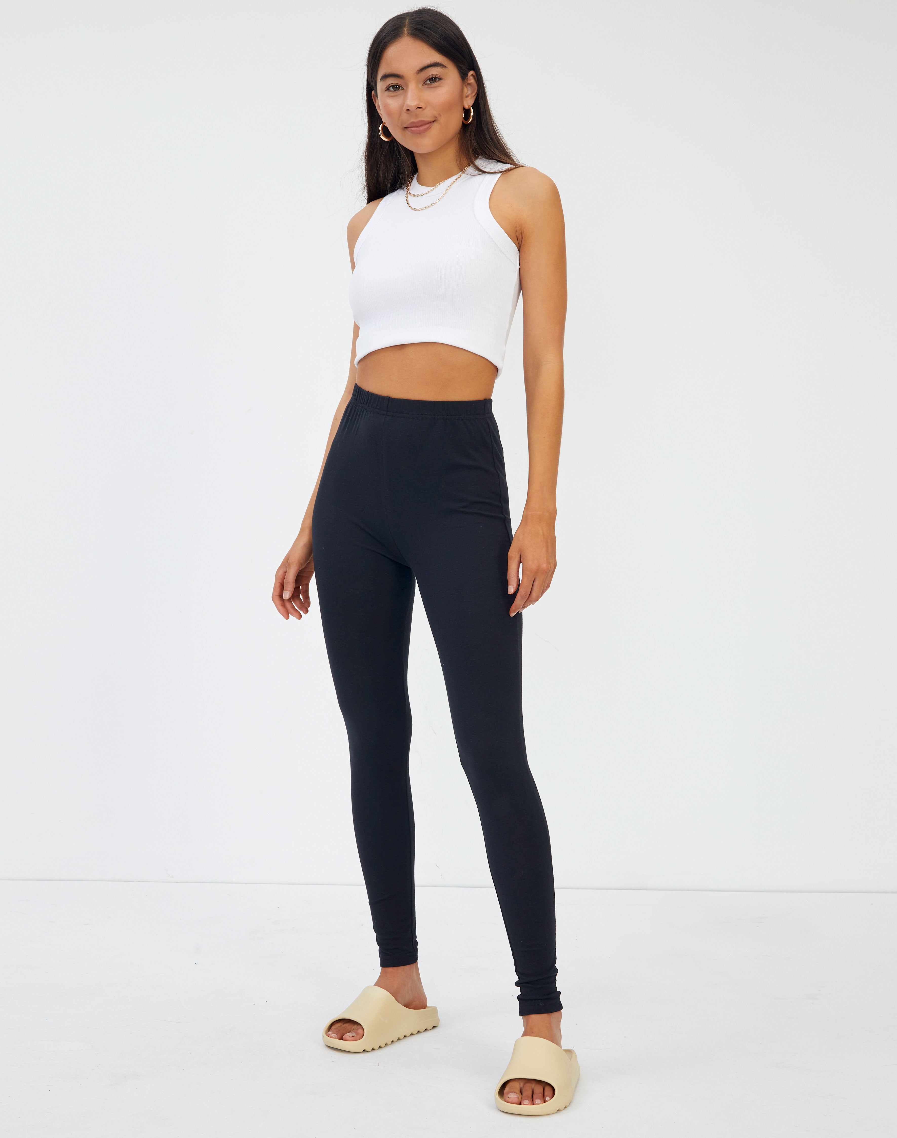 High Rise Basic Cotton Legging in Black 